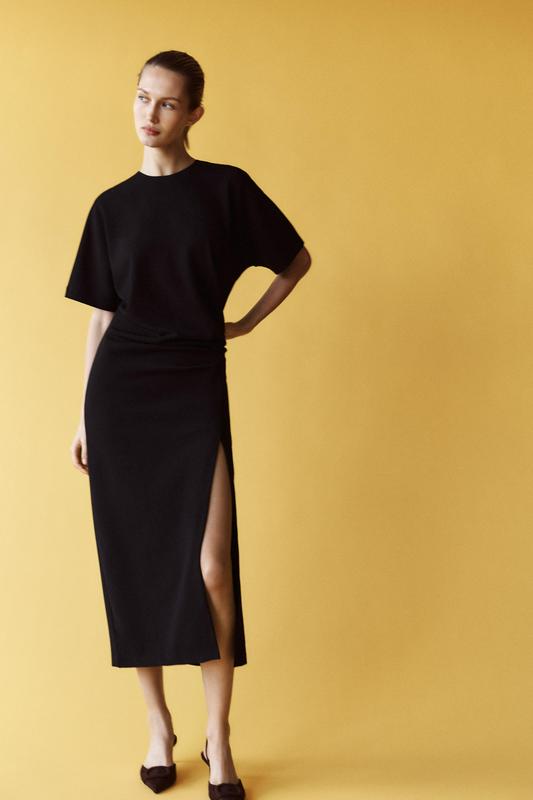 MIDI DRESS WITH GATHERED DETAIL