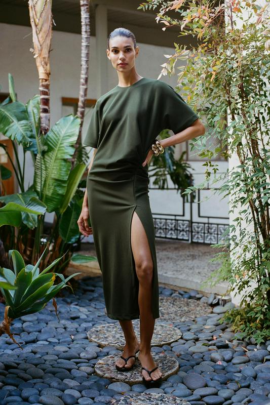 MIDI DRESS WITH GATHERED DETAIL