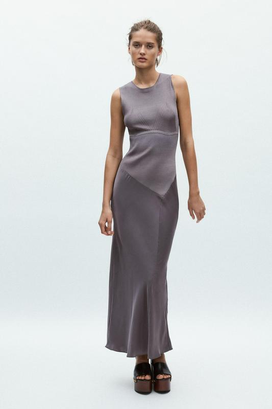 LONG COMBINED SATIN DRESS