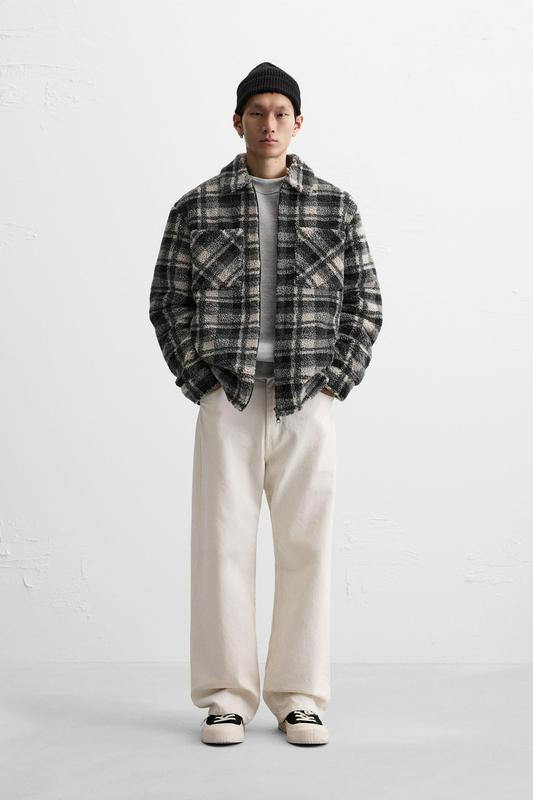 CHECK OVERSHIRT WITH FAUX SHEARLING