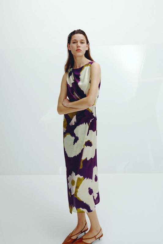 PRINTED SATIN MIDI DRESS
