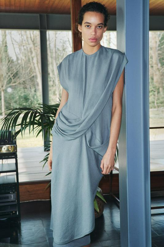 ZW COLLECTION LINEN-BLEND DRAPED DRESS