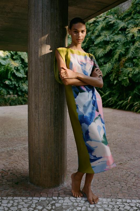 ASYMMETRIC PRINTED MIDI DRESS