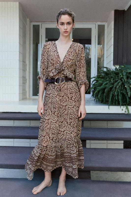 PRINTED MIDI DRESS WITH RUFFLES