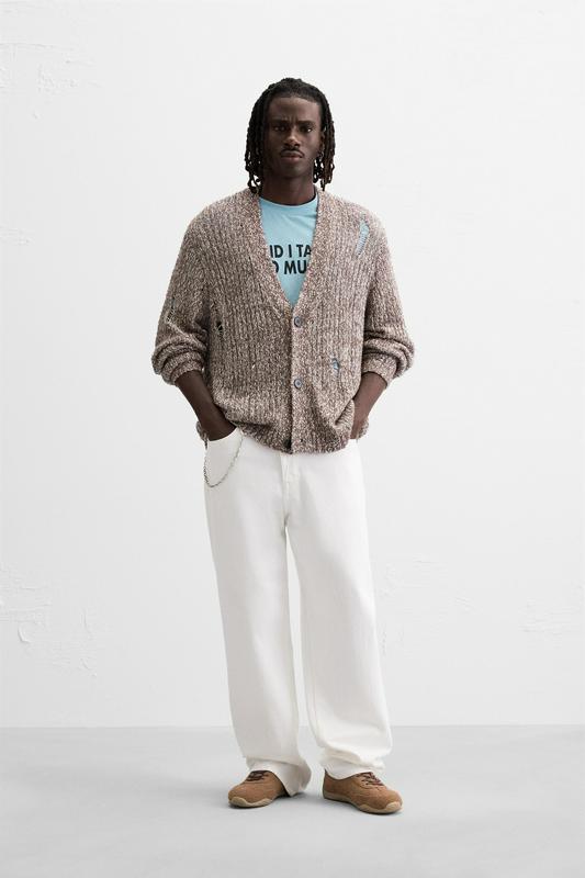RIPPED-EFFECT CARDIGAN