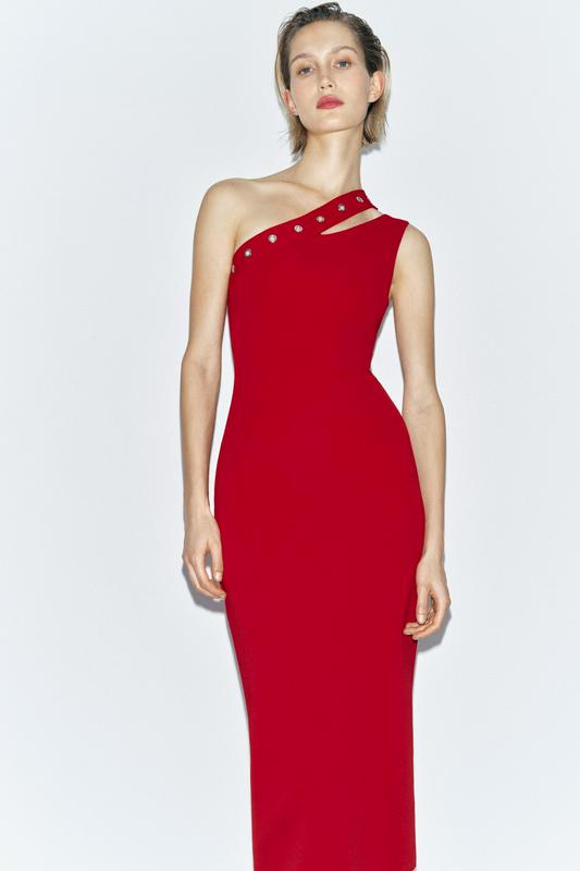 CONTOURING ASYMMETRIC STRETCH DRESS
