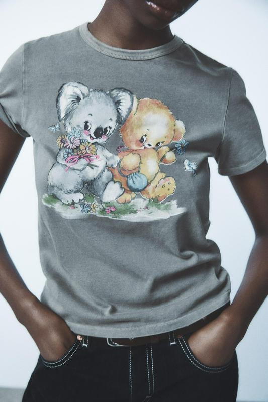 FADE-EFFECT BEAR PRINT T-SHIRT