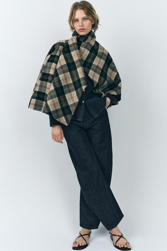 ZW COLLECTION CHECK WOOL CAPE