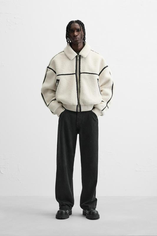 CONTRAST FAUX SHEARLING JACKET