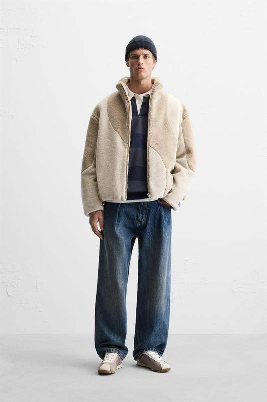 COLOUR BLOCK FAUX SHEARLING JACKET