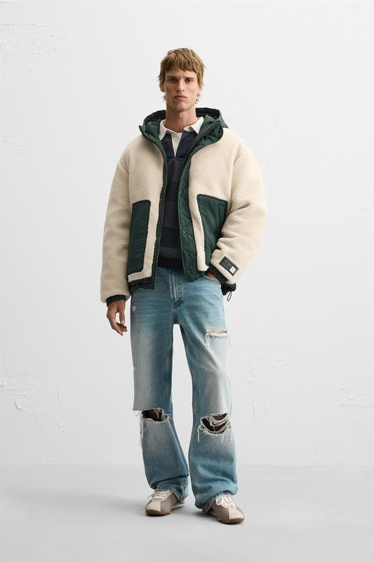 CONTRAST FAUX SHEARLING JACKET