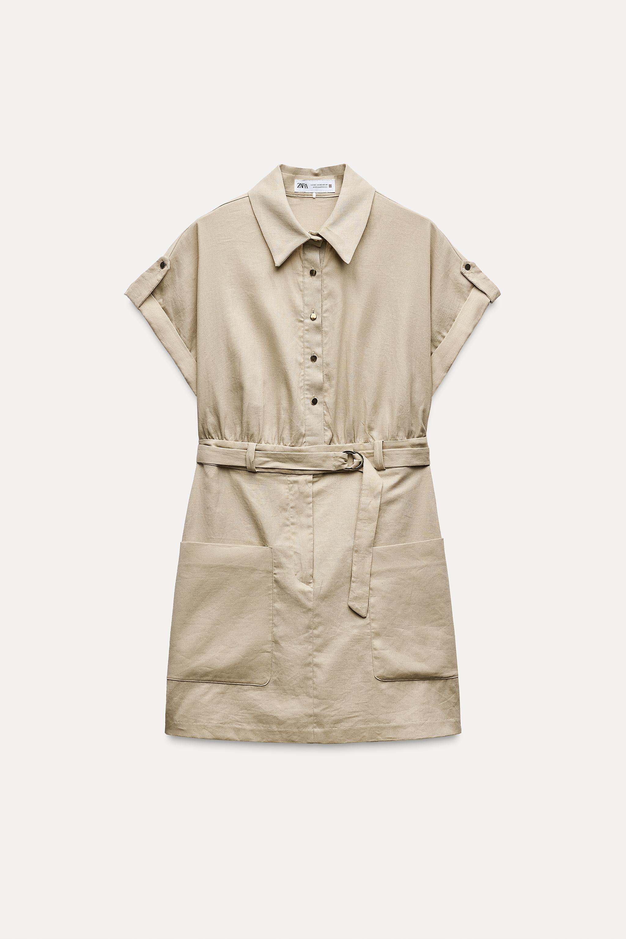 LINEN-BLEND MINI SHIRT DRESS