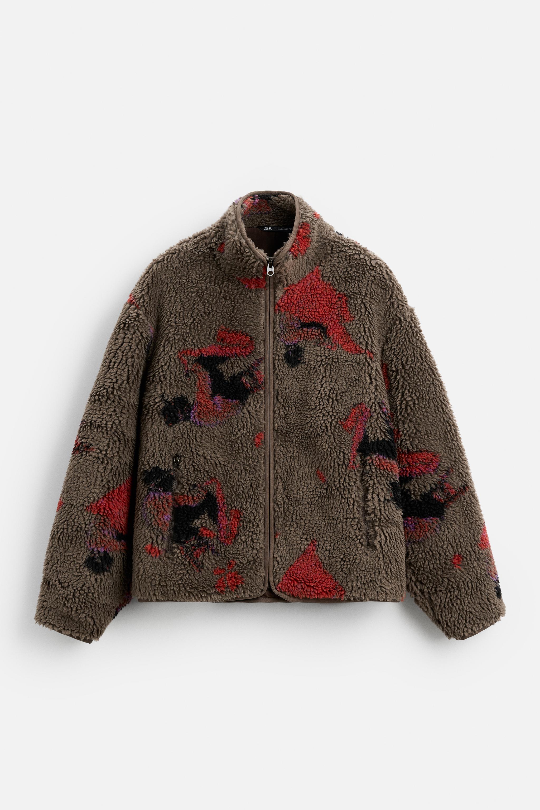 ABSTRACT PRINT FAUX SHEARLING JACKET