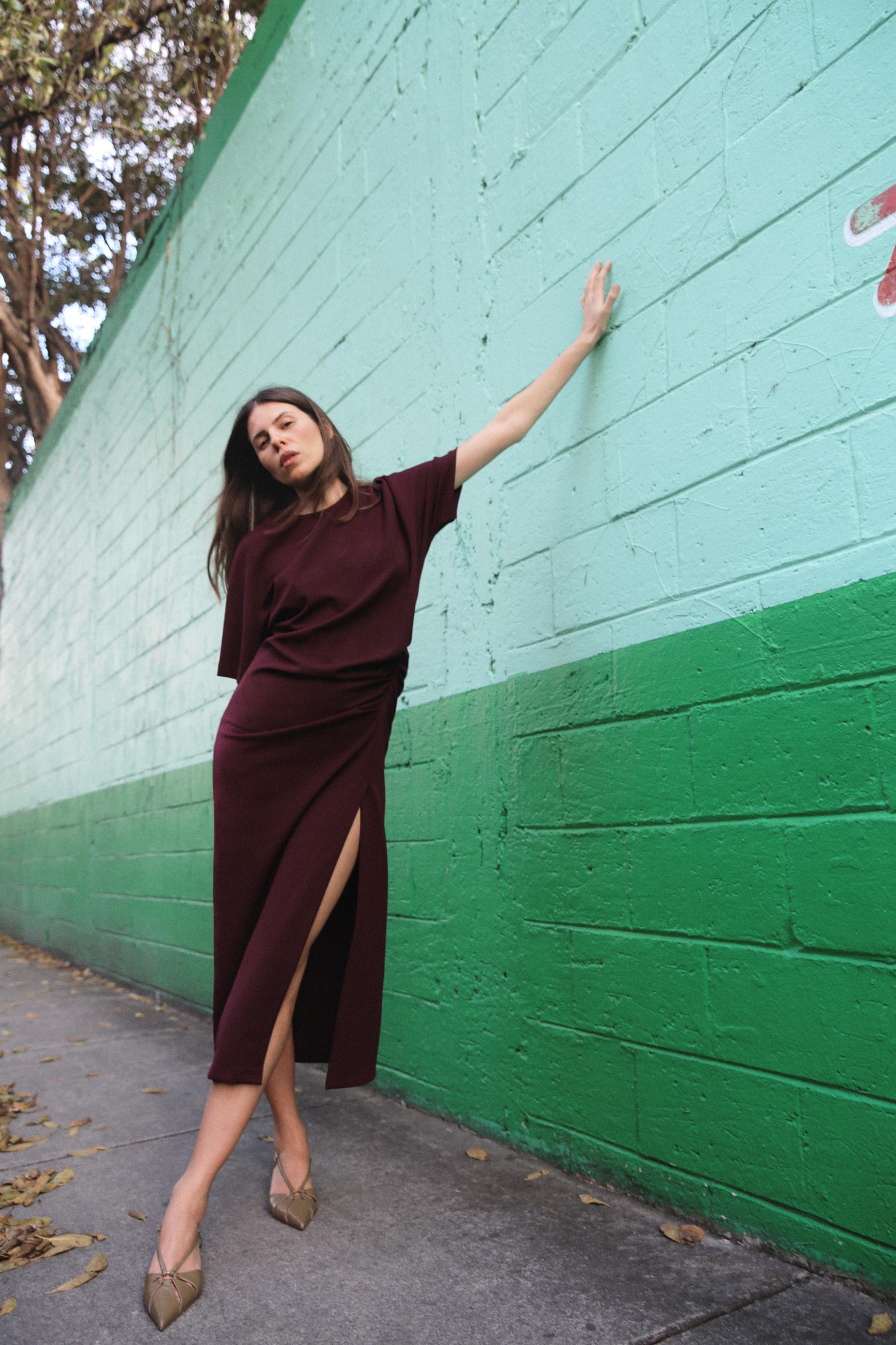 MIDI DRESS WITH GATHERED DETAIL