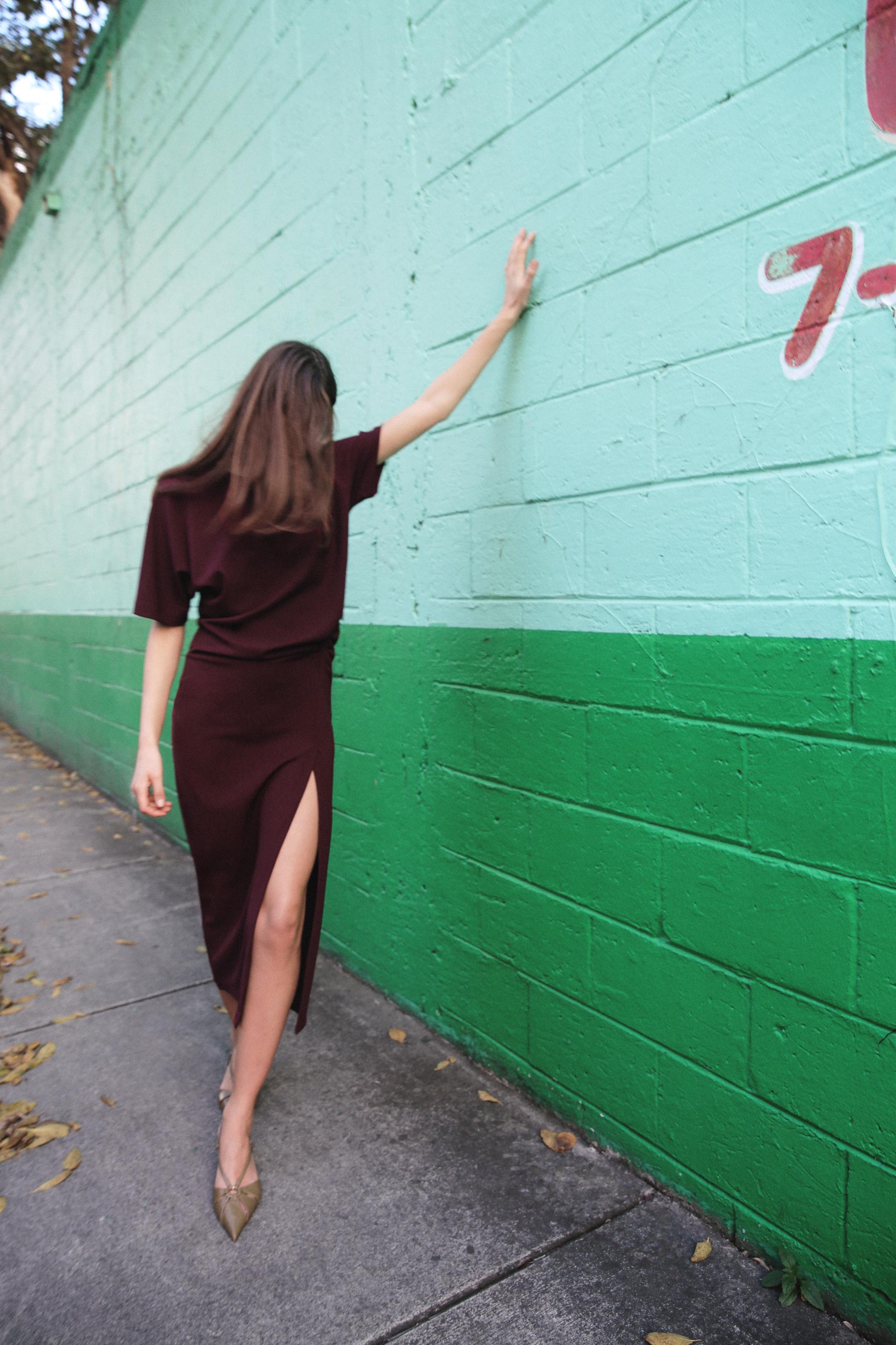 MIDI DRESS WITH GATHERED DETAIL