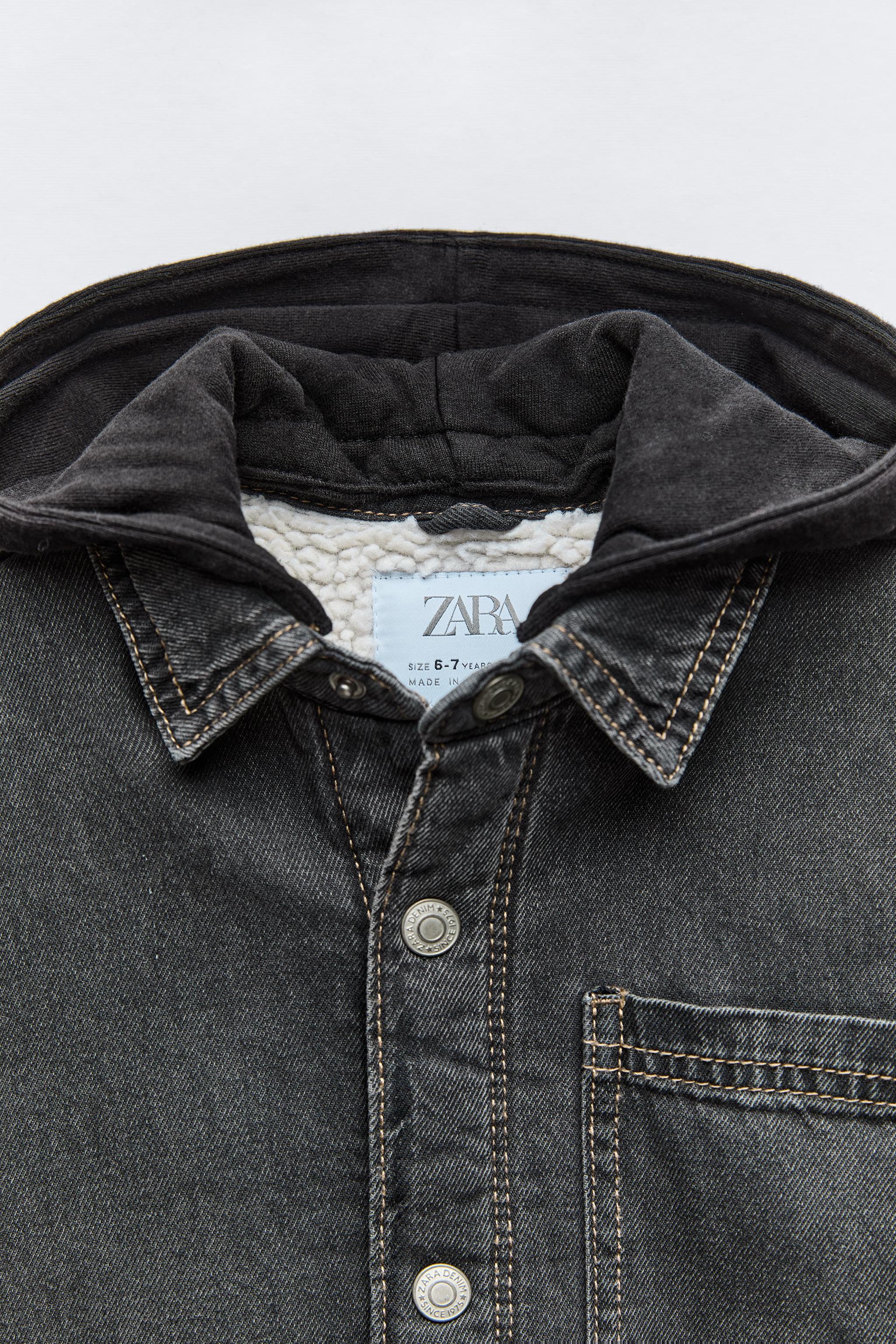 FAUX SHEARLING DENIM OVERSHIRT WITH HOOD