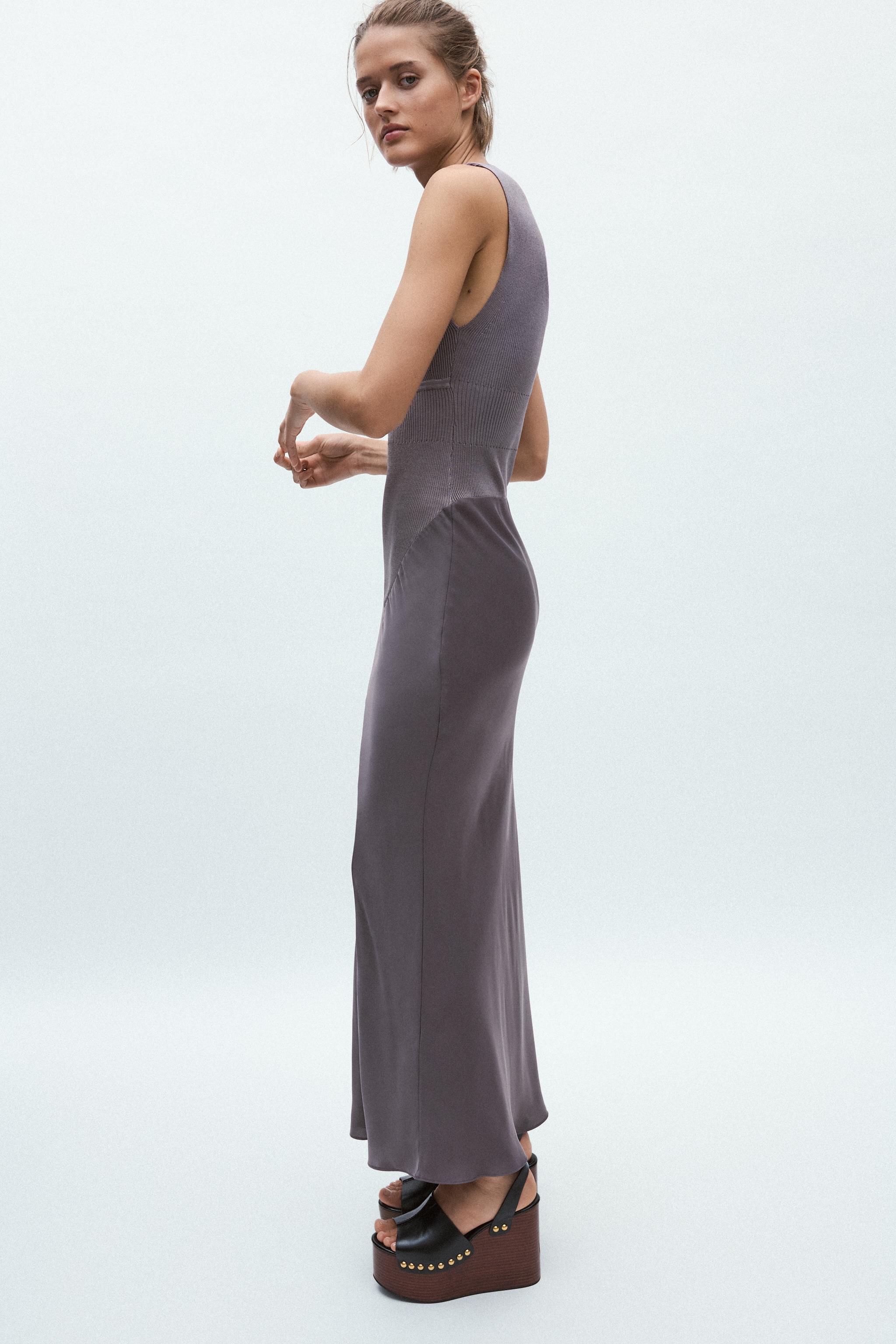 LONG COMBINED SATIN DRESS