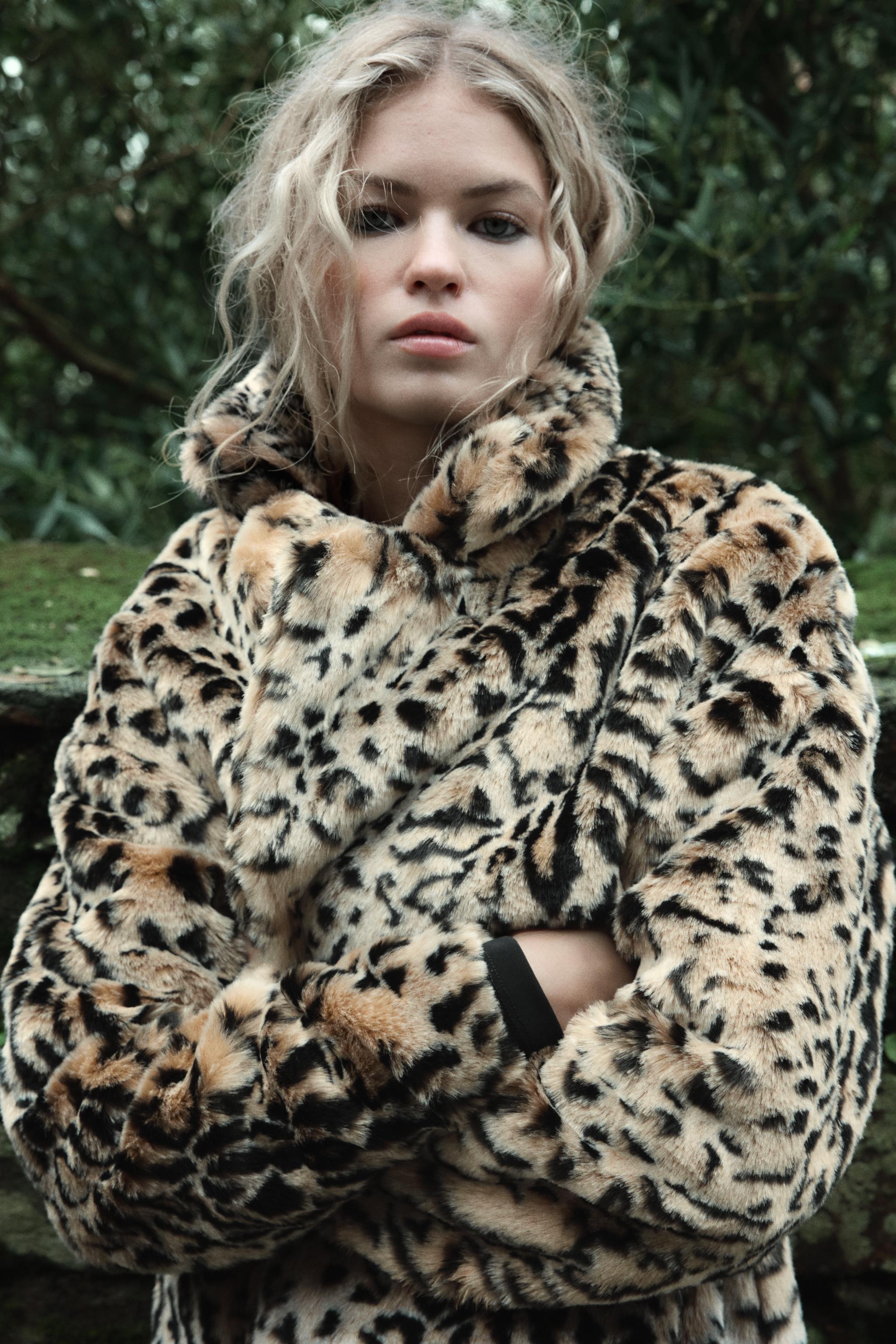 ANIMAL PRINT FAUX FUR COAT