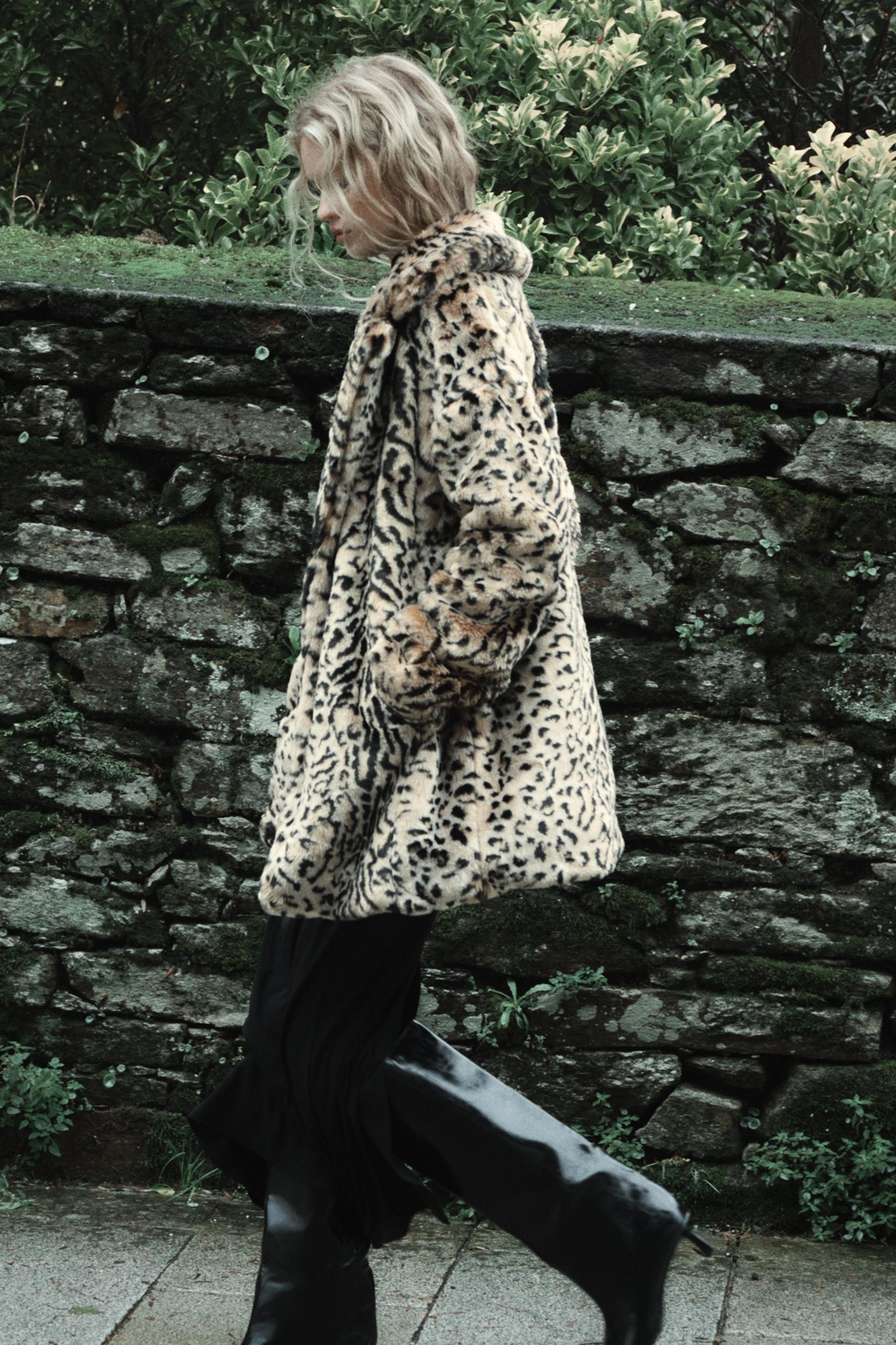 ANIMAL PRINT FAUX FUR COAT