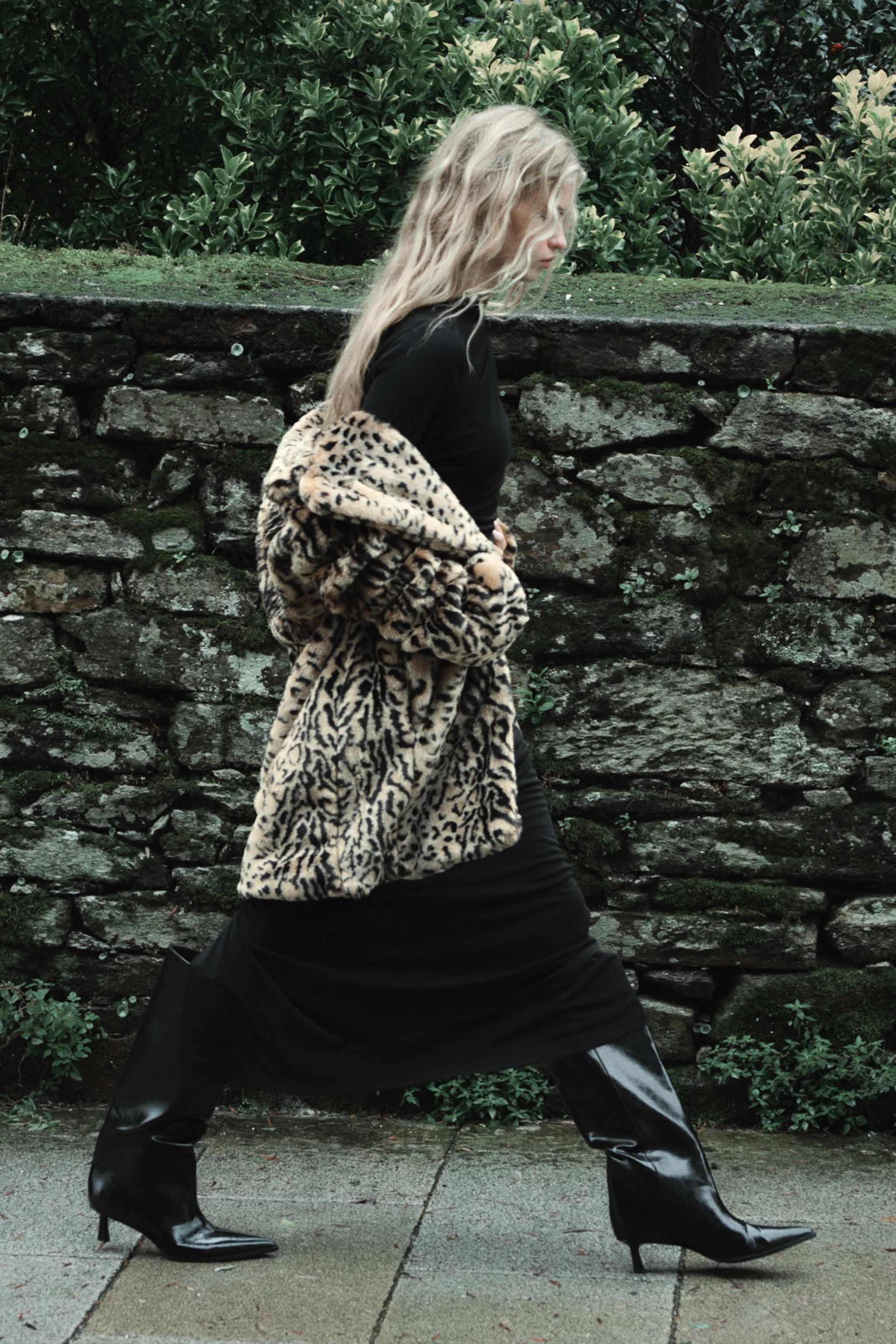 ANIMAL PRINT FAUX FUR COAT