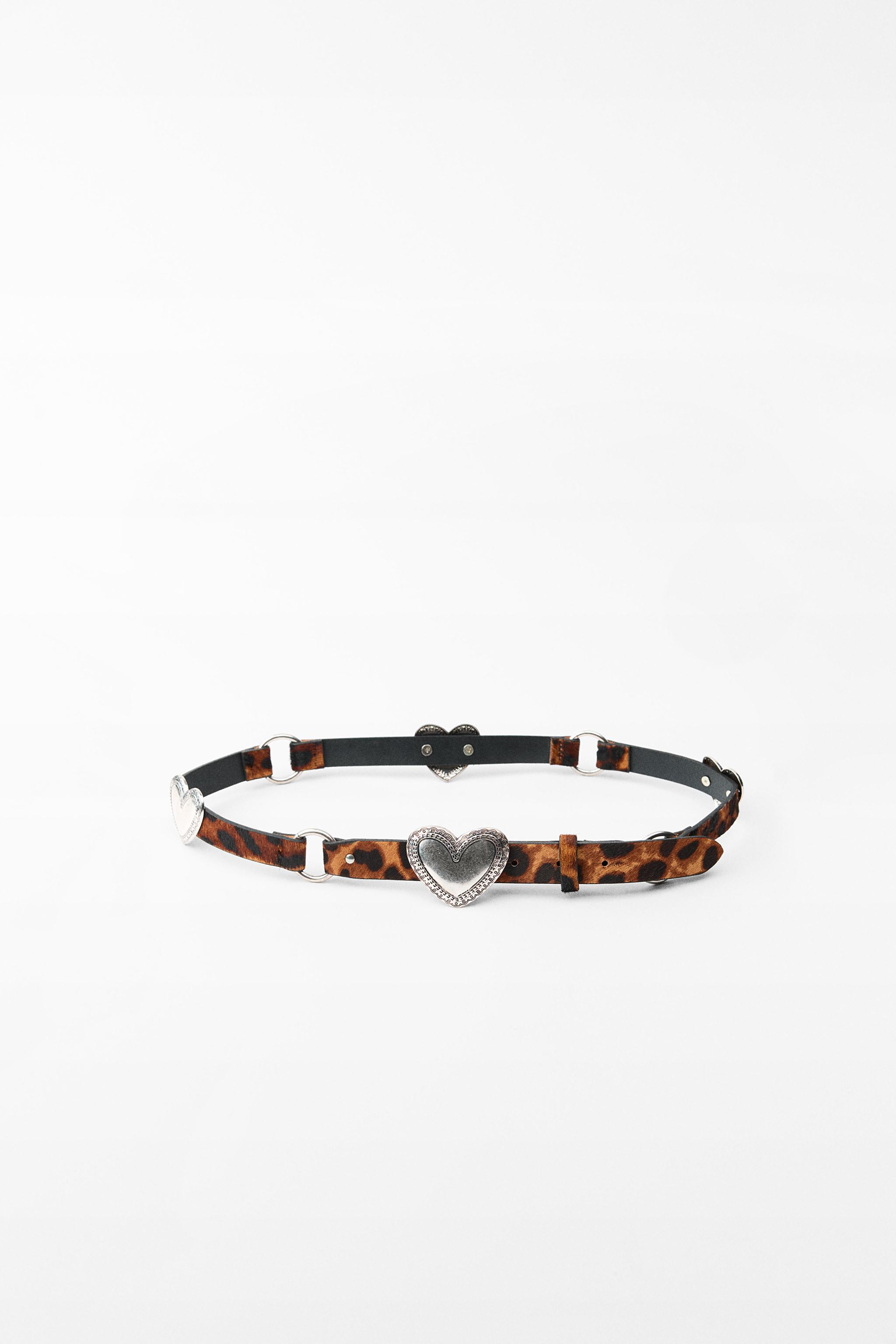 ANIMAL PRINT LEATHER BELT WITH HEARTS