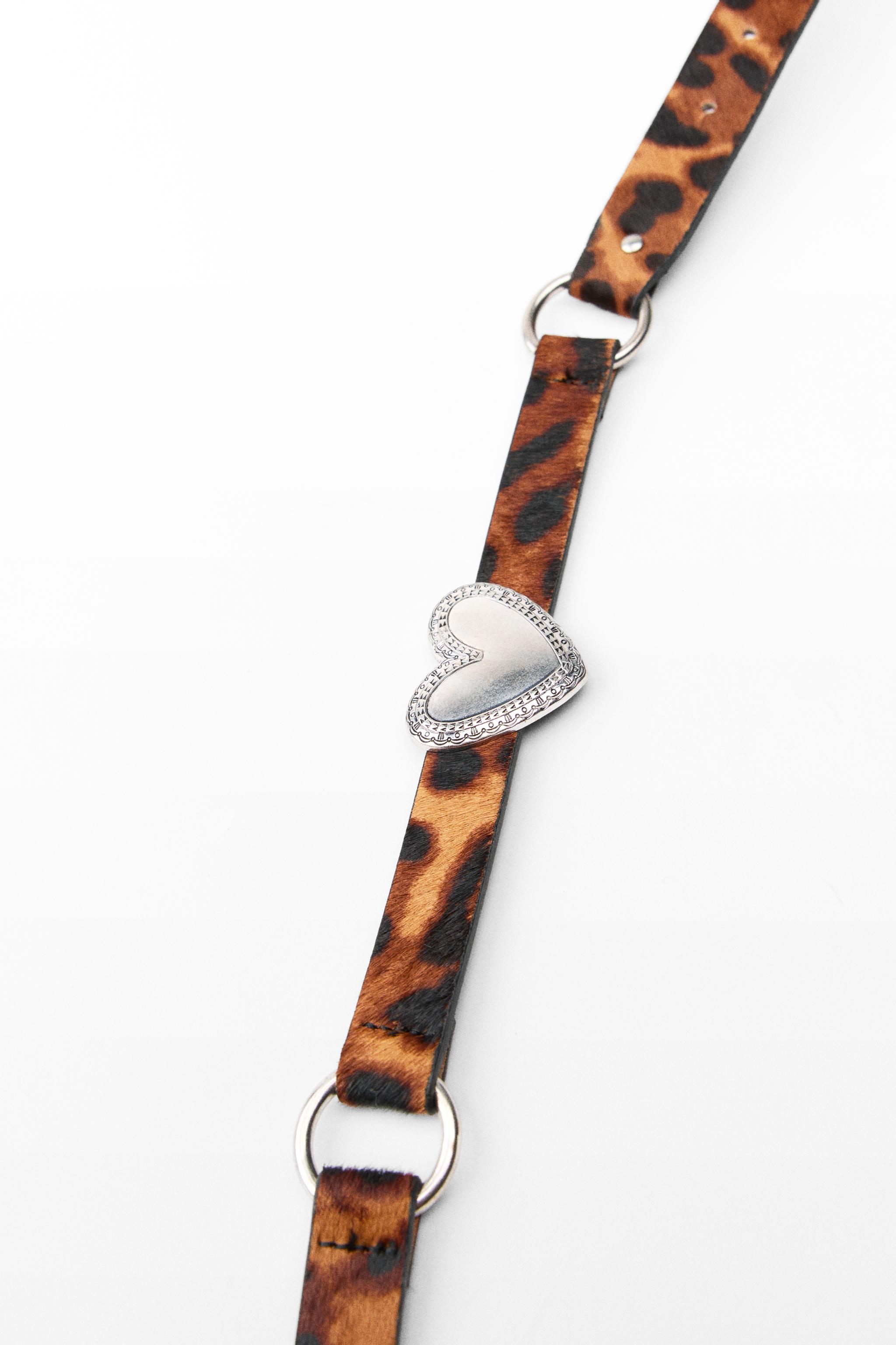 ANIMAL PRINT LEATHER BELT WITH HEARTS