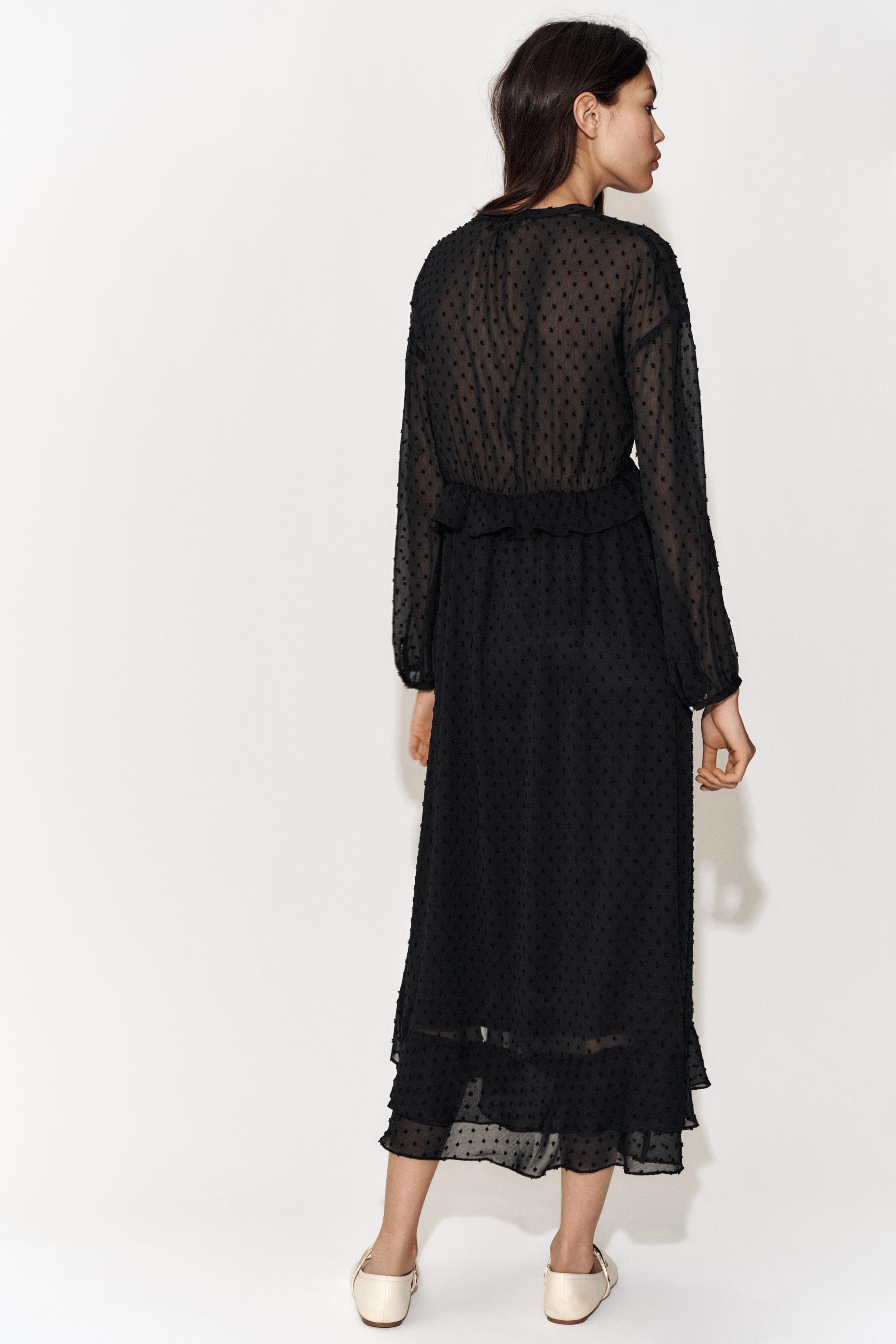 RUFFLED DOTTED MESH DRESS