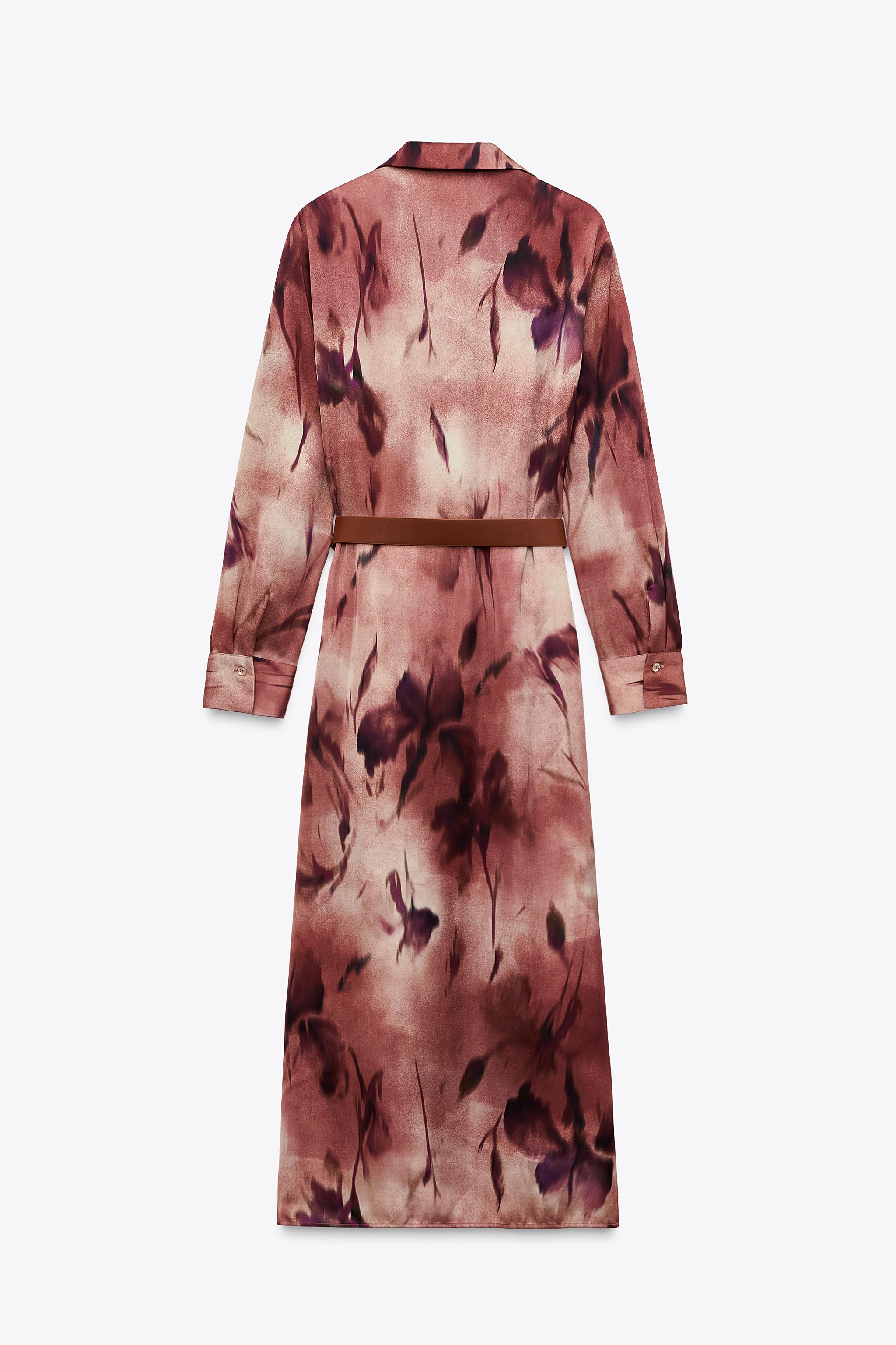 PRINTED SATIN MIDI DRESS WITH BELT