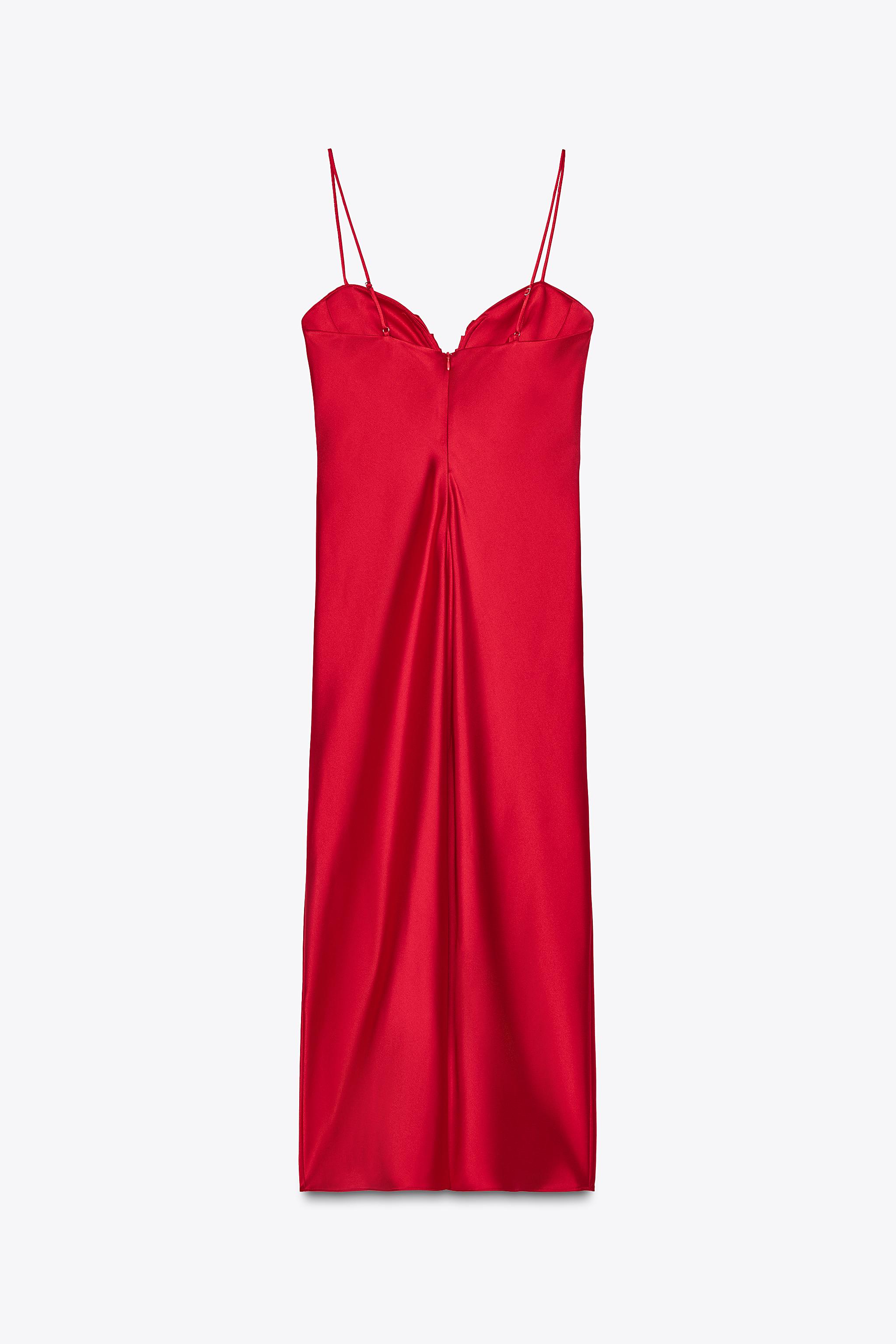 SATIN SWEETHEART NECKLINE MIDI DRESS