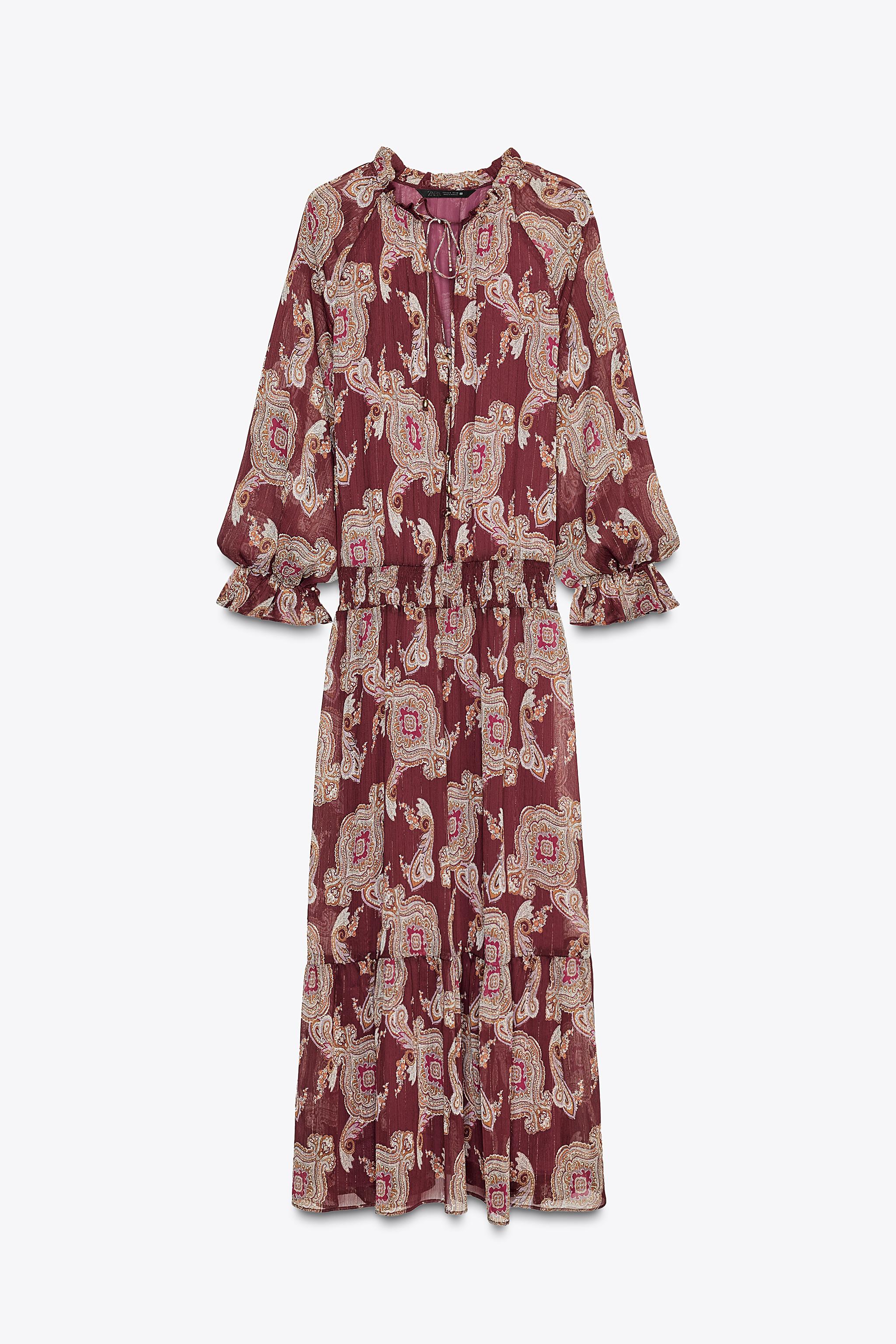 LONG METALLIC THREAD PRINTED DRESS