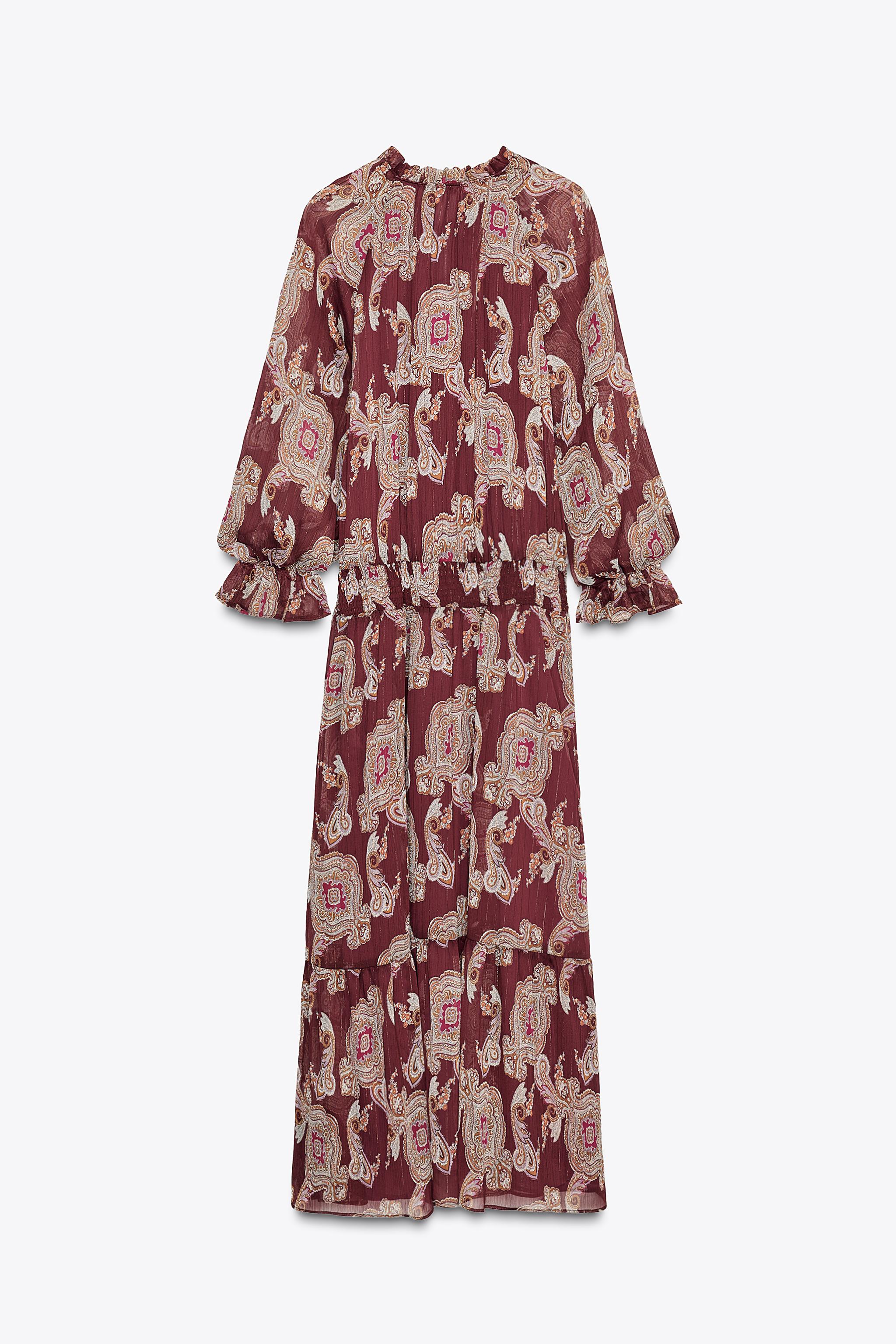 LONG METALLIC THREAD PRINTED DRESS