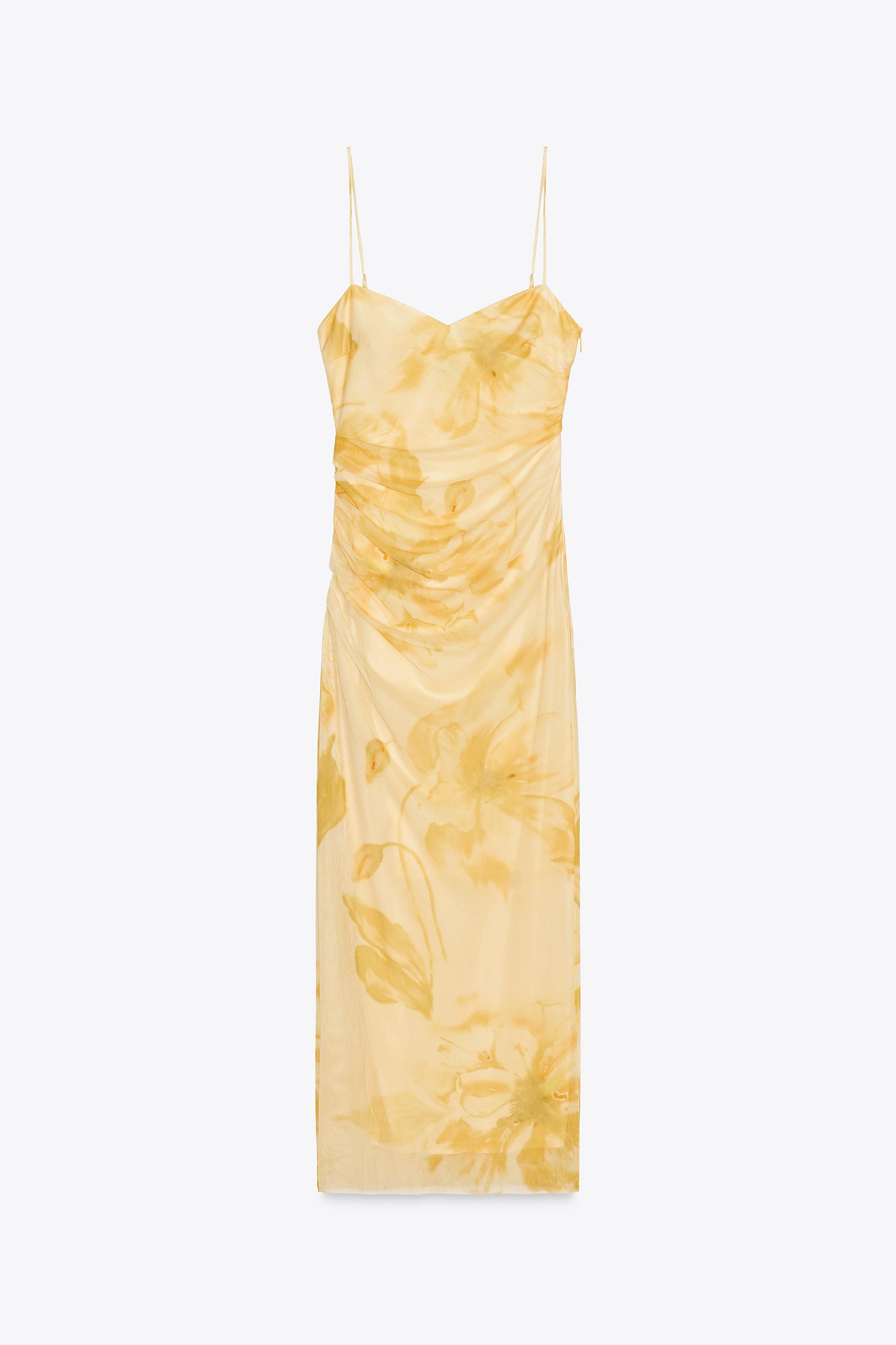 PRINTED TULLE MIDI DRESS