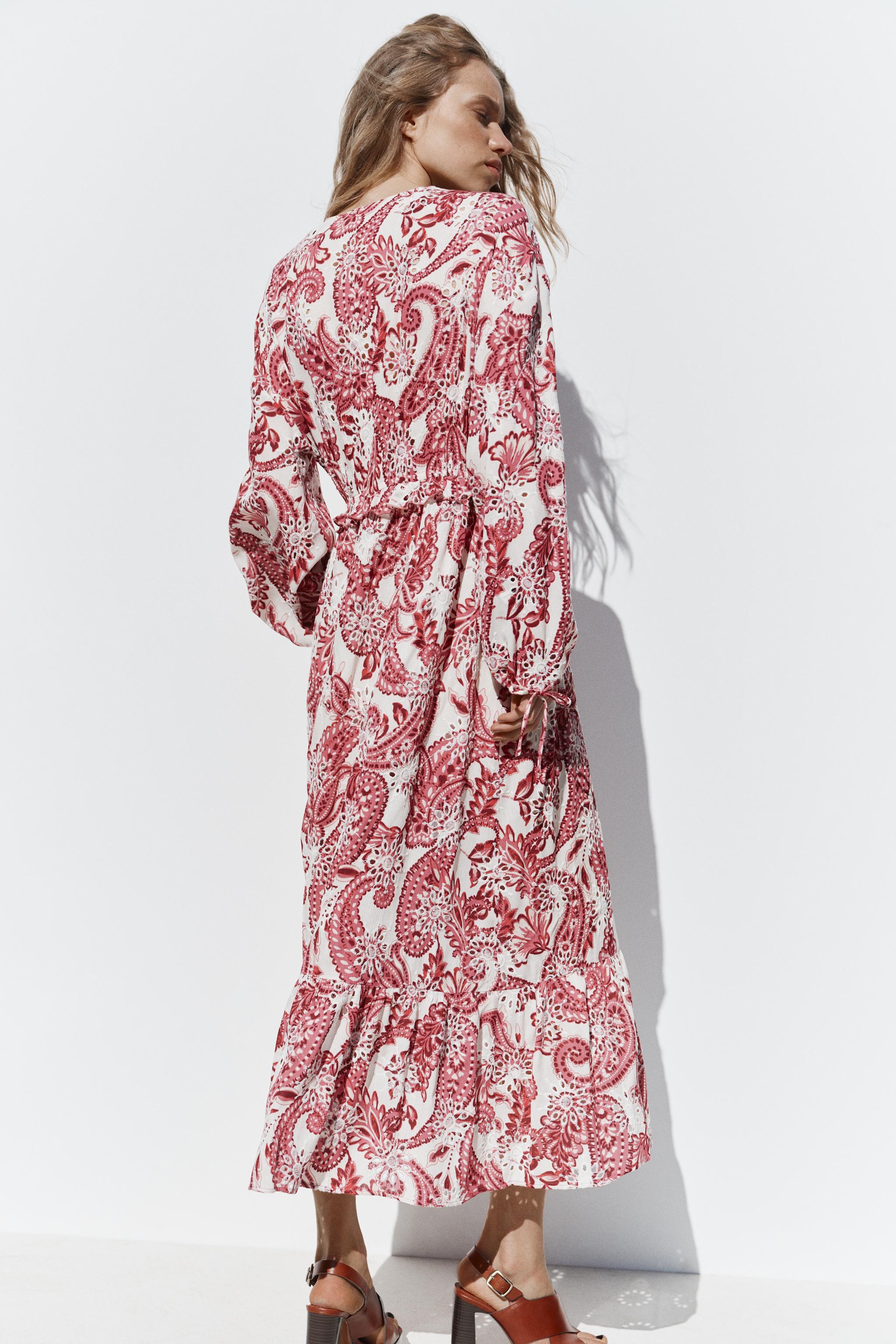 PRINTED MIDI DRESS WITH CUTWORK EMBROIDERY