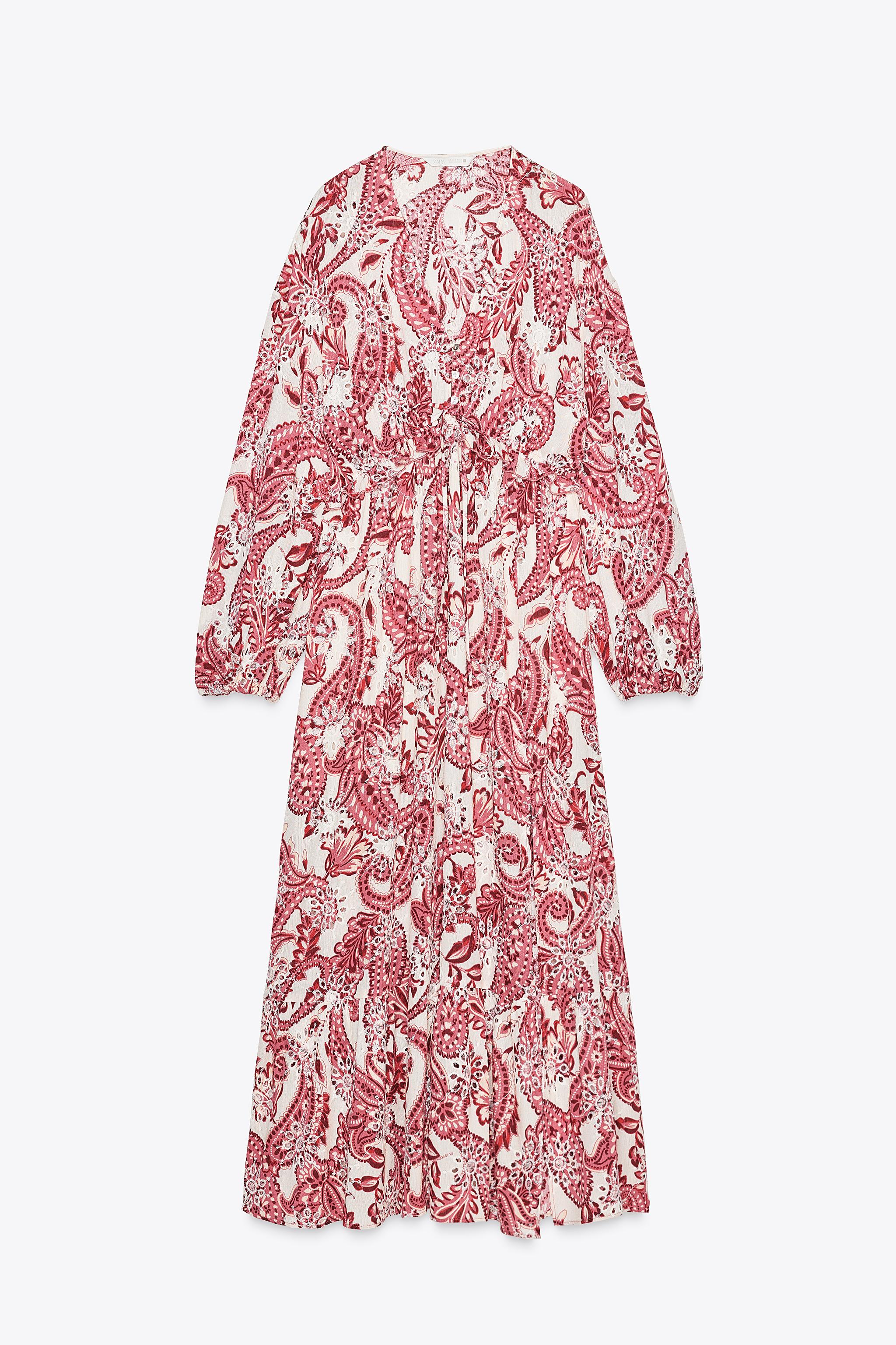 PRINTED MIDI DRESS WITH CUTWORK EMBROIDERY