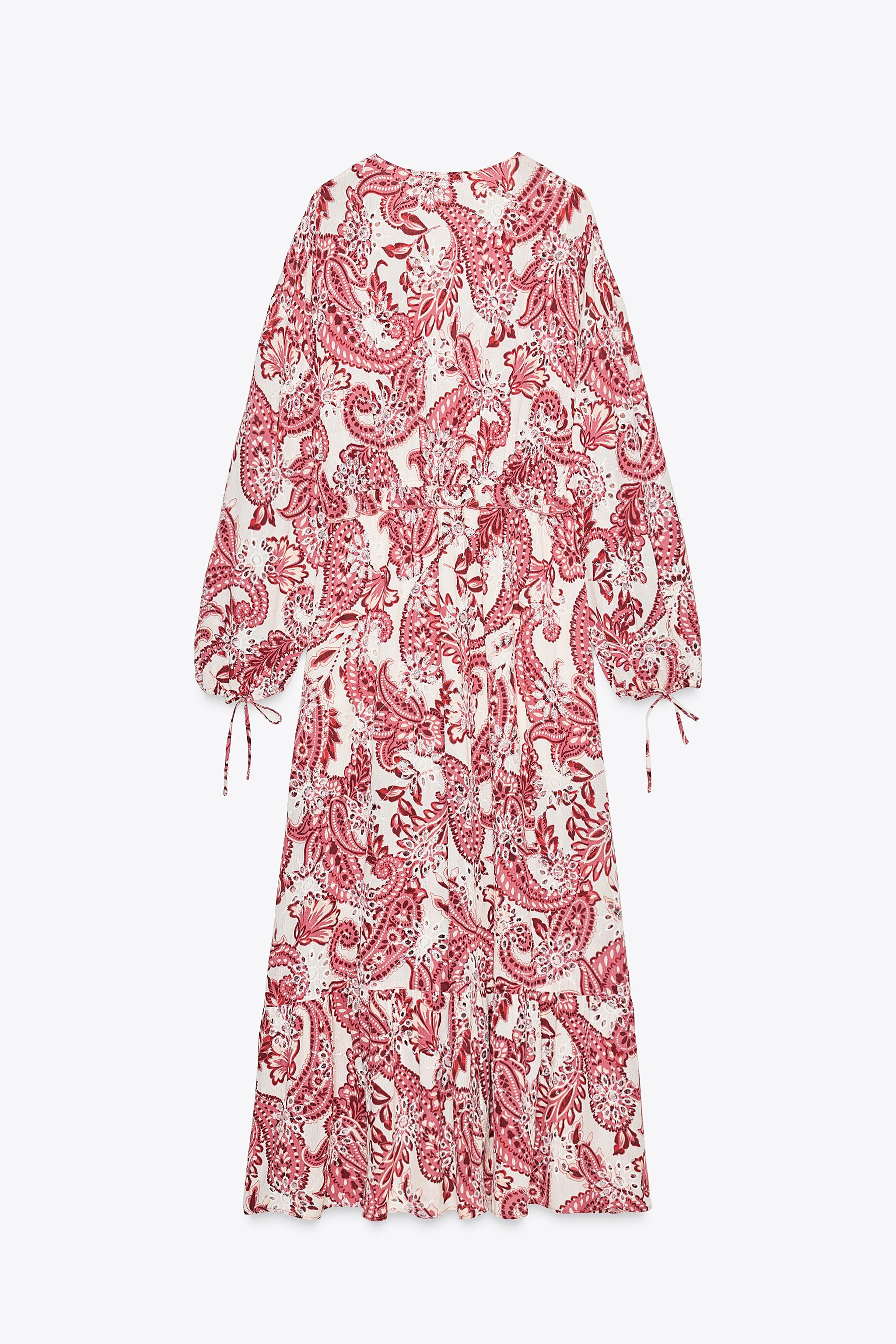 PRINTED MIDI DRESS WITH CUTWORK EMBROIDERY