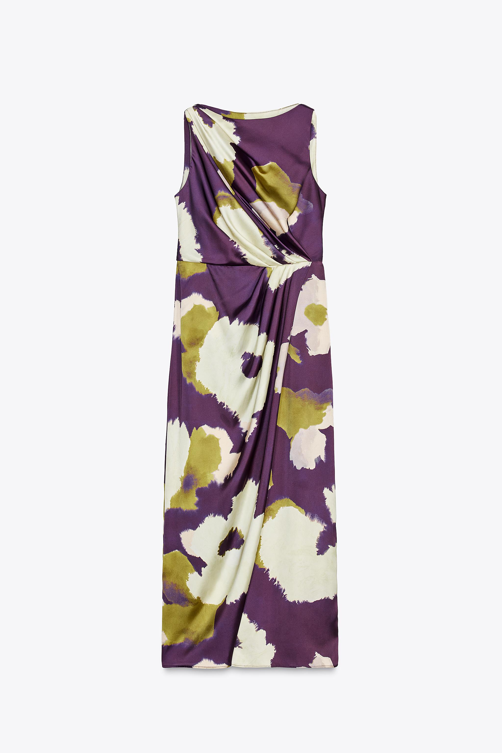 PRINTED SATIN MIDI DRESS