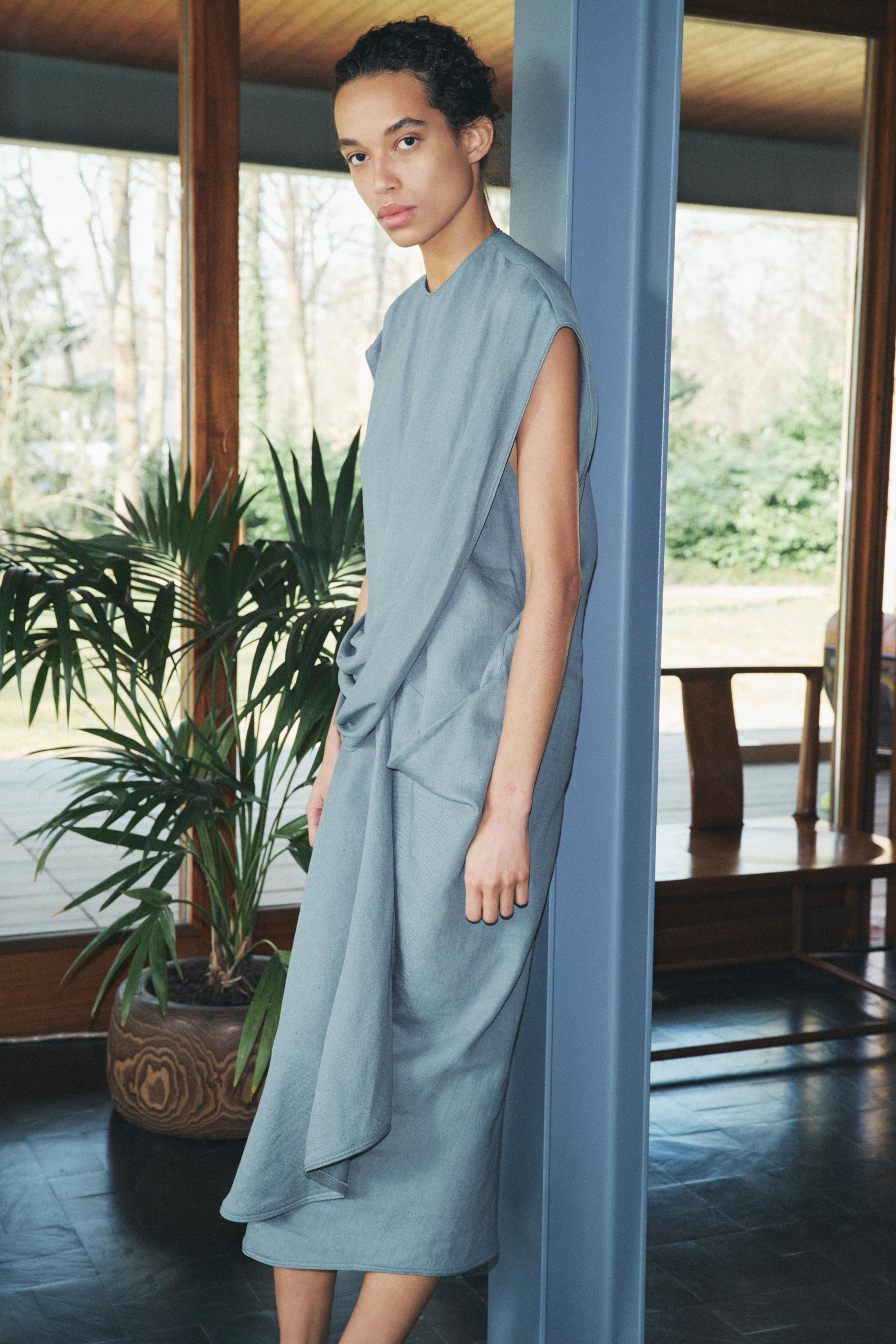 ZW COLLECTION LINEN-BLEND DRAPED DRESS