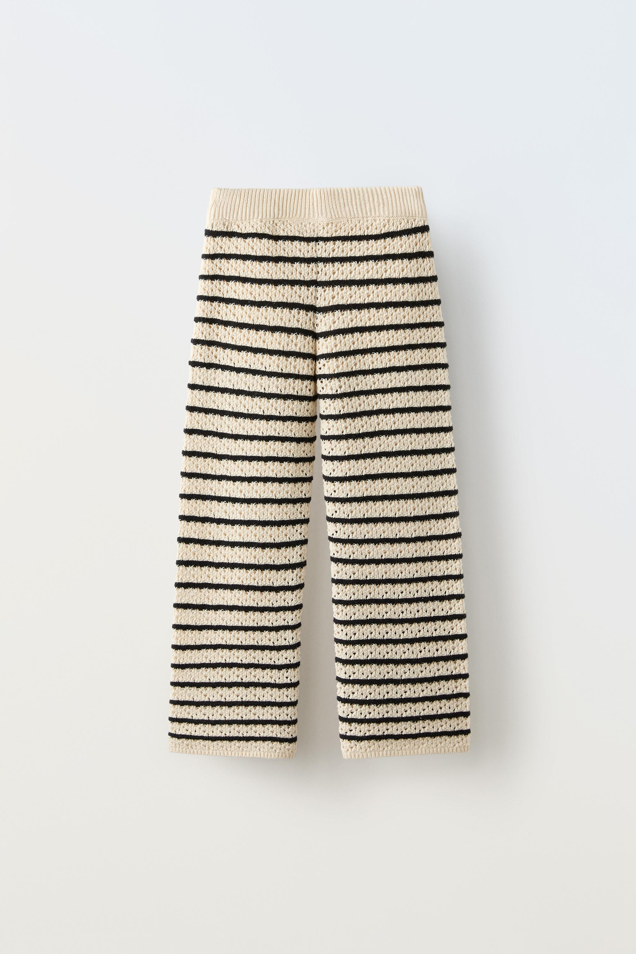 STRIPED CROCHET KNIT TROUSERS