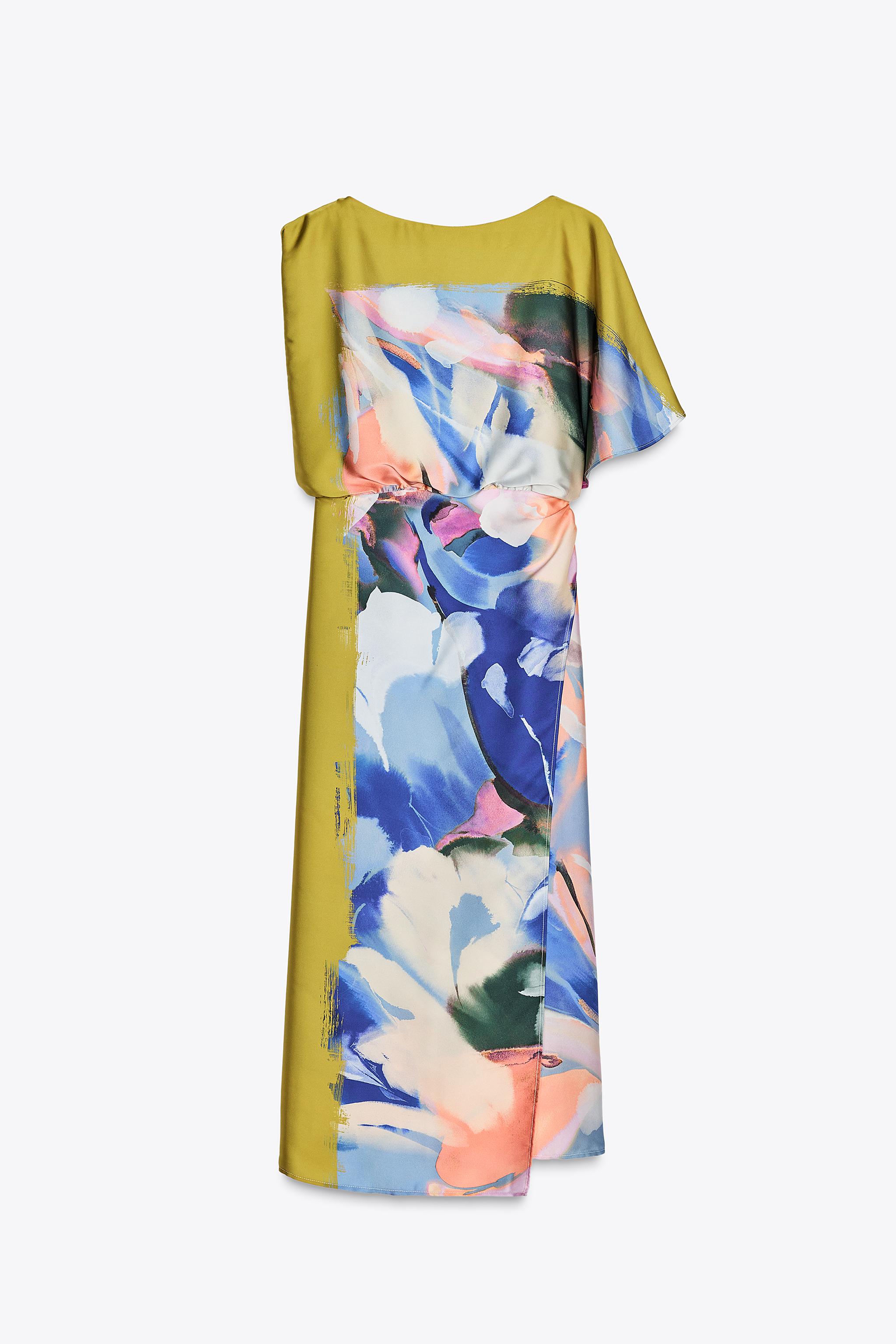 ASYMMETRIC PRINTED MIDI DRESS