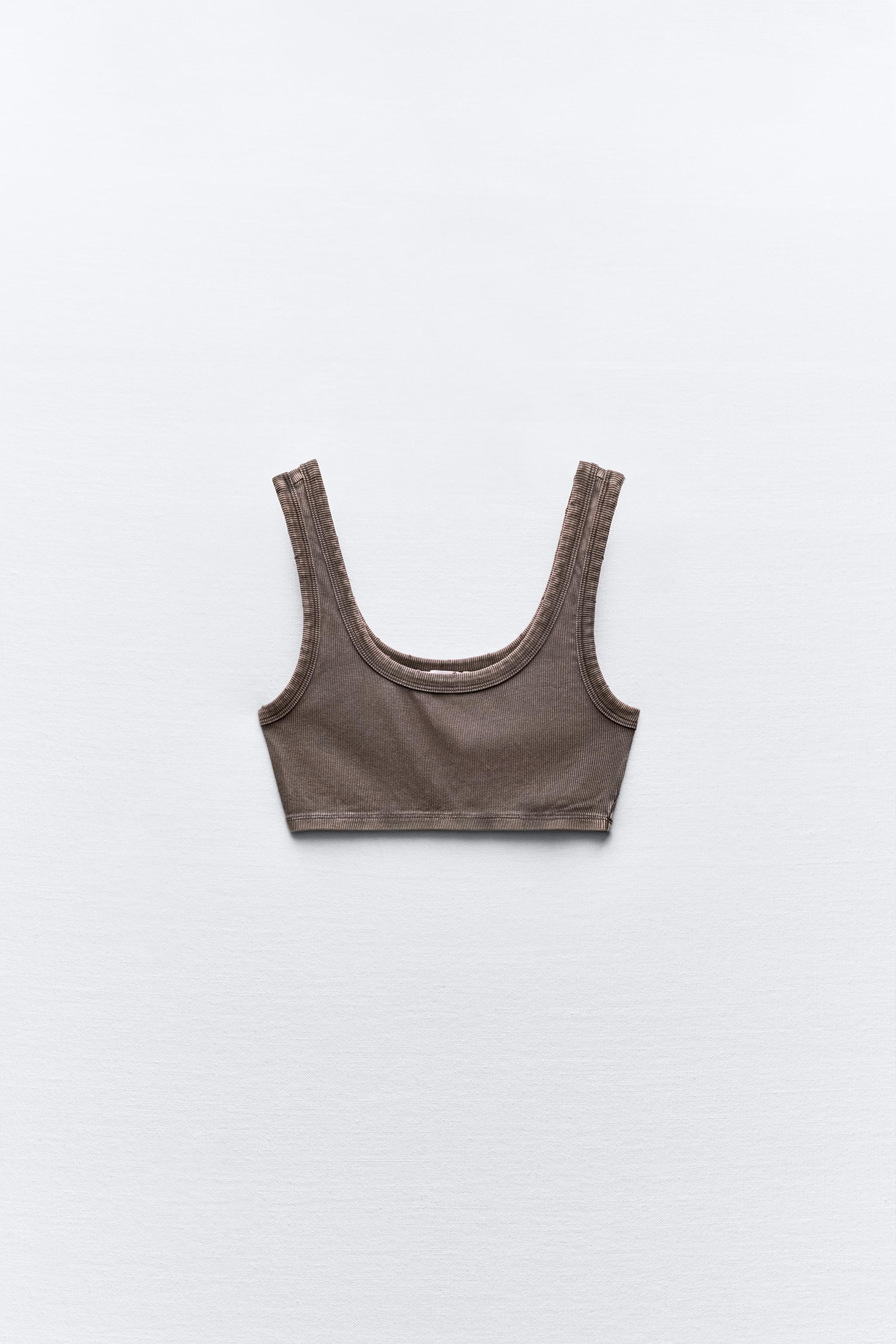 FADED-EFFECT RIBBED CROP TOP WITH RIPS