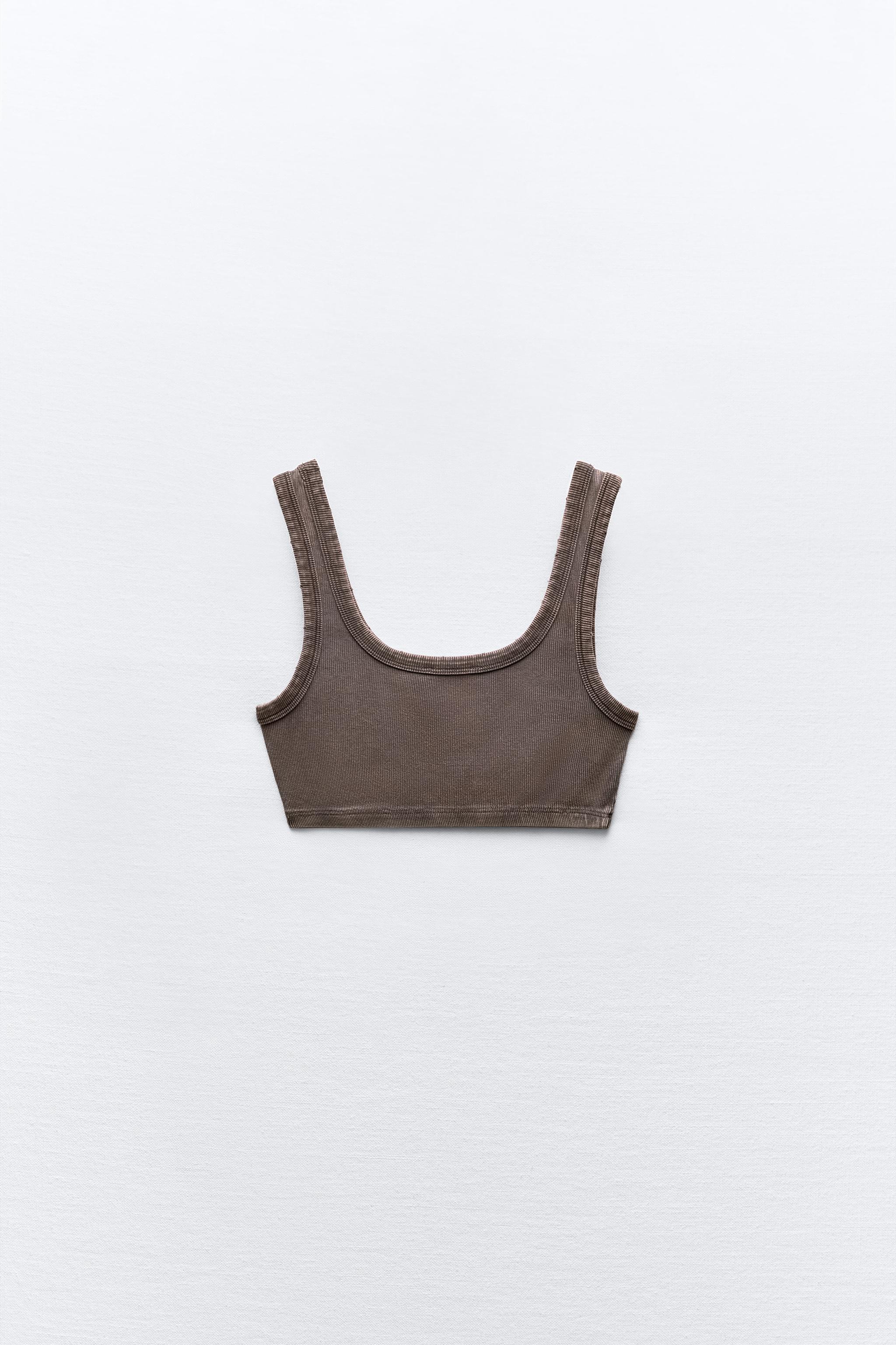 FADED-EFFECT RIBBED CROP TOP WITH RIPS