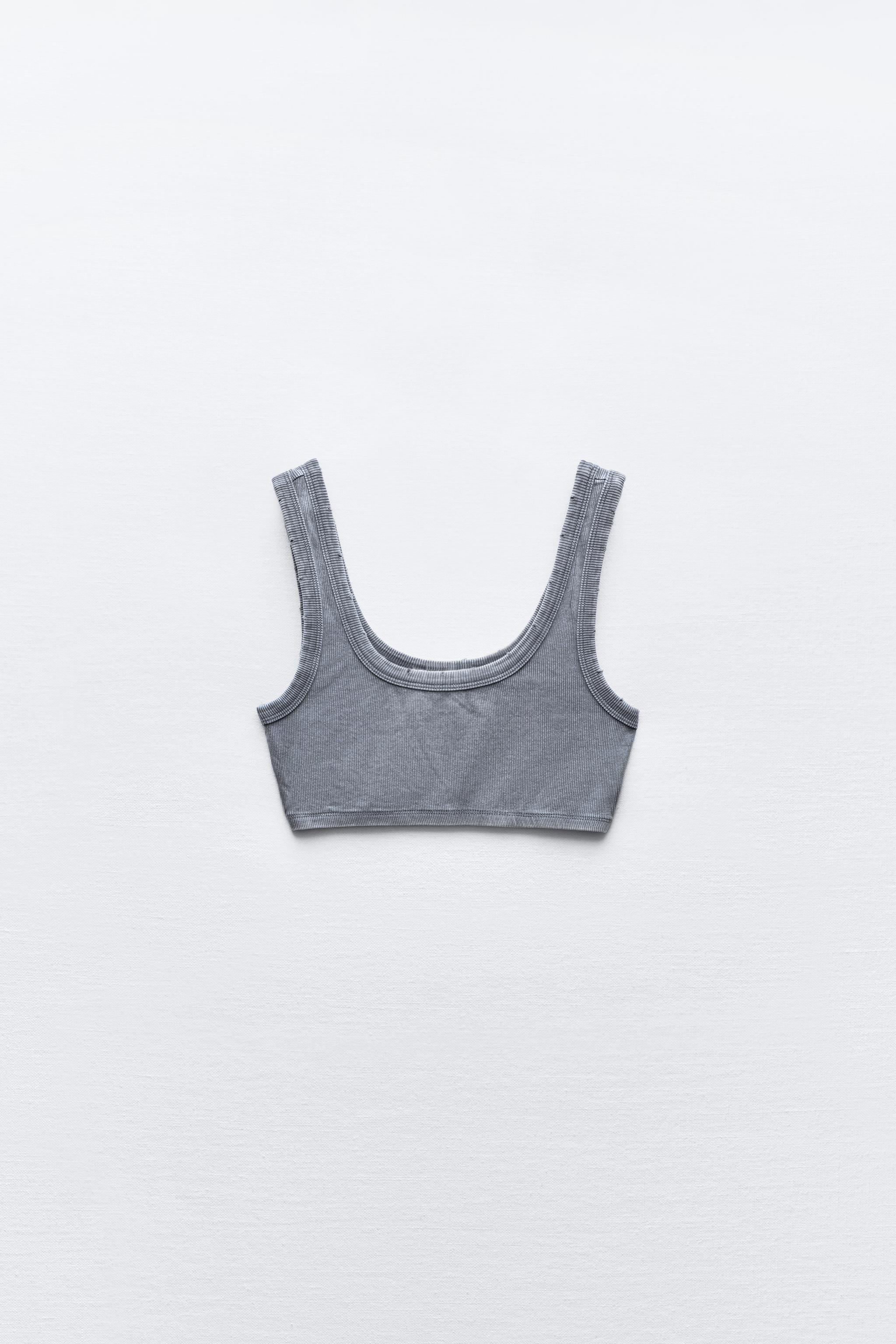 FADED-EFFECT RIBBED CROP TOP WITH RIPS