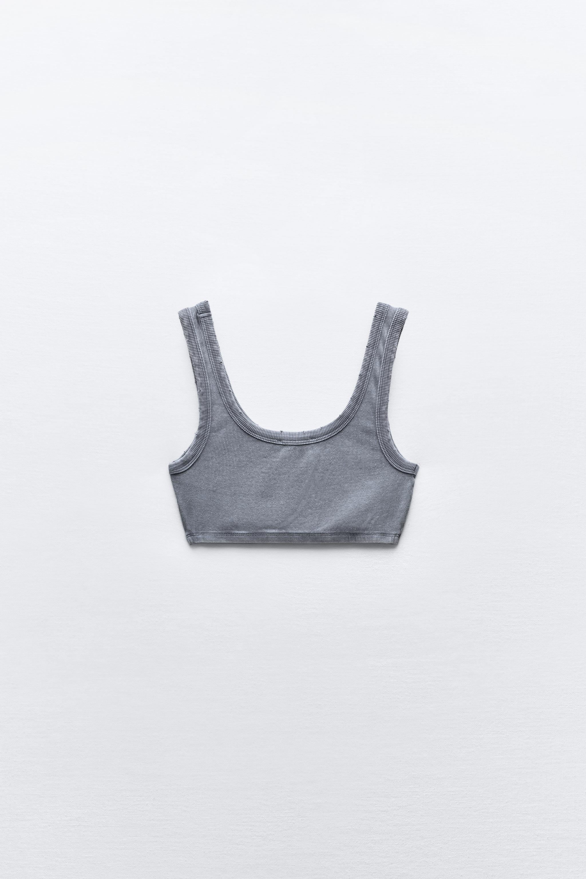 FADED-EFFECT RIBBED CROP TOP WITH RIPS