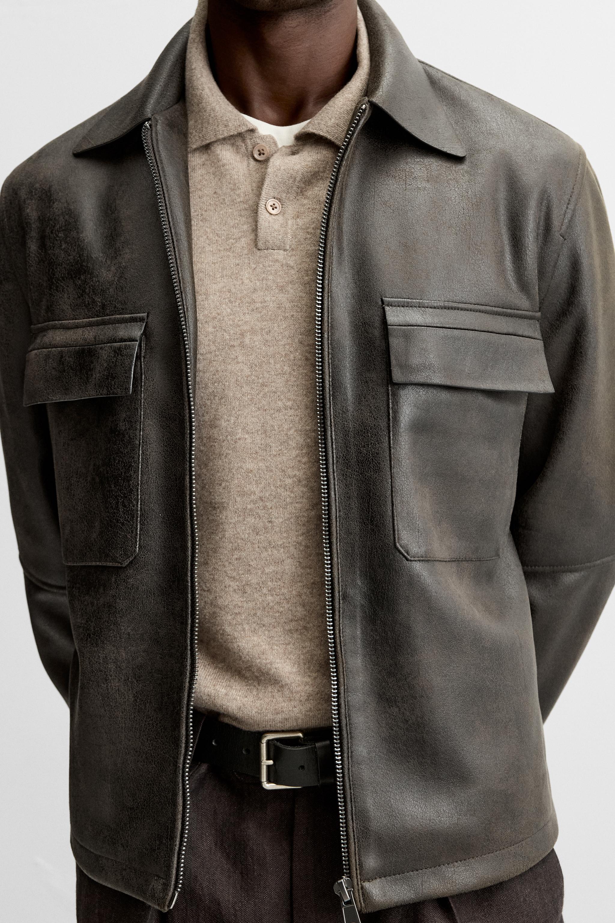 FADED LEATHER EFFECT OVERSHIRT