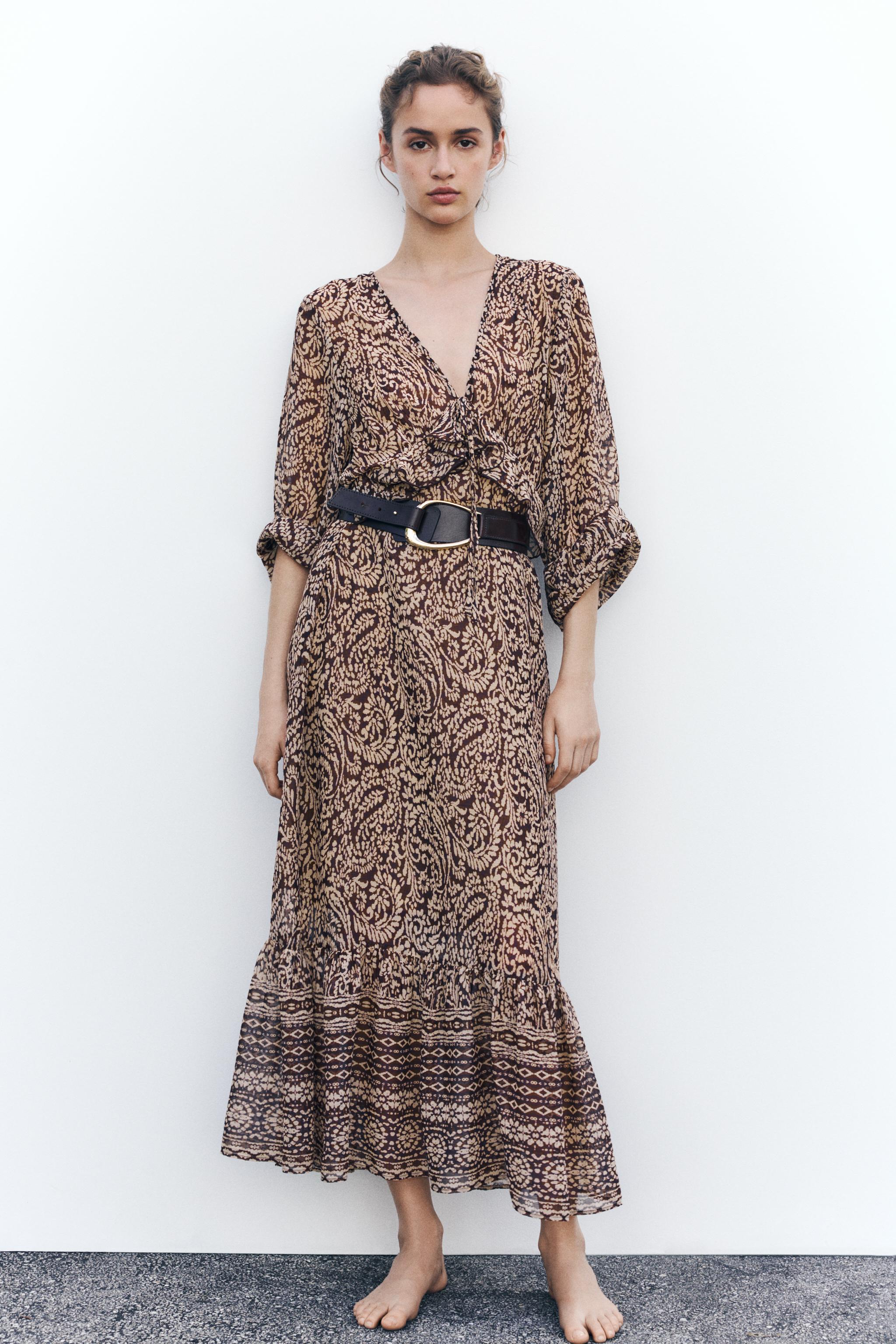 PRINTED MIDI DRESS WITH RUFFLES