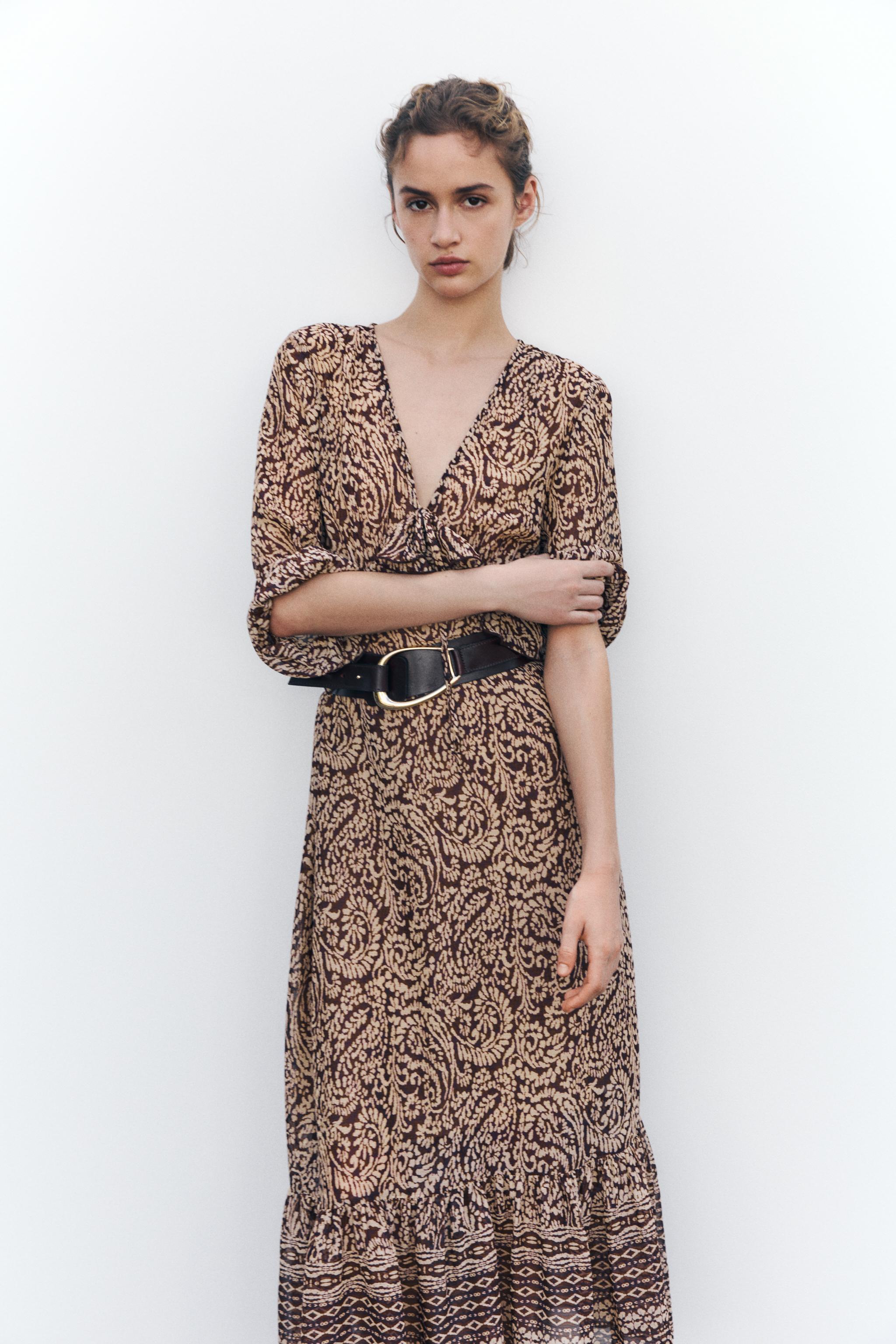 PRINTED MIDI DRESS WITH RUFFLES