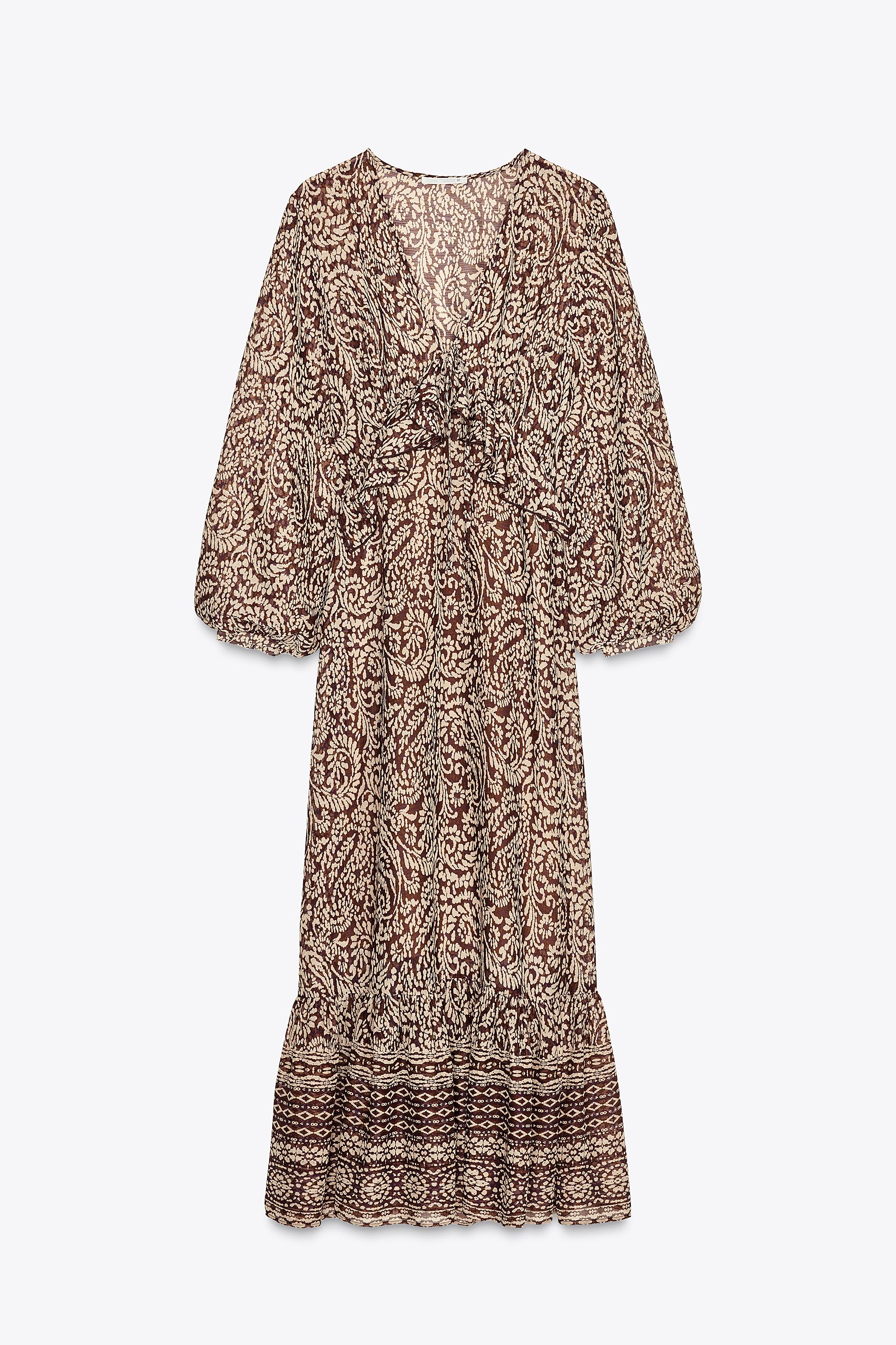 PRINTED MIDI DRESS WITH RUFFLES