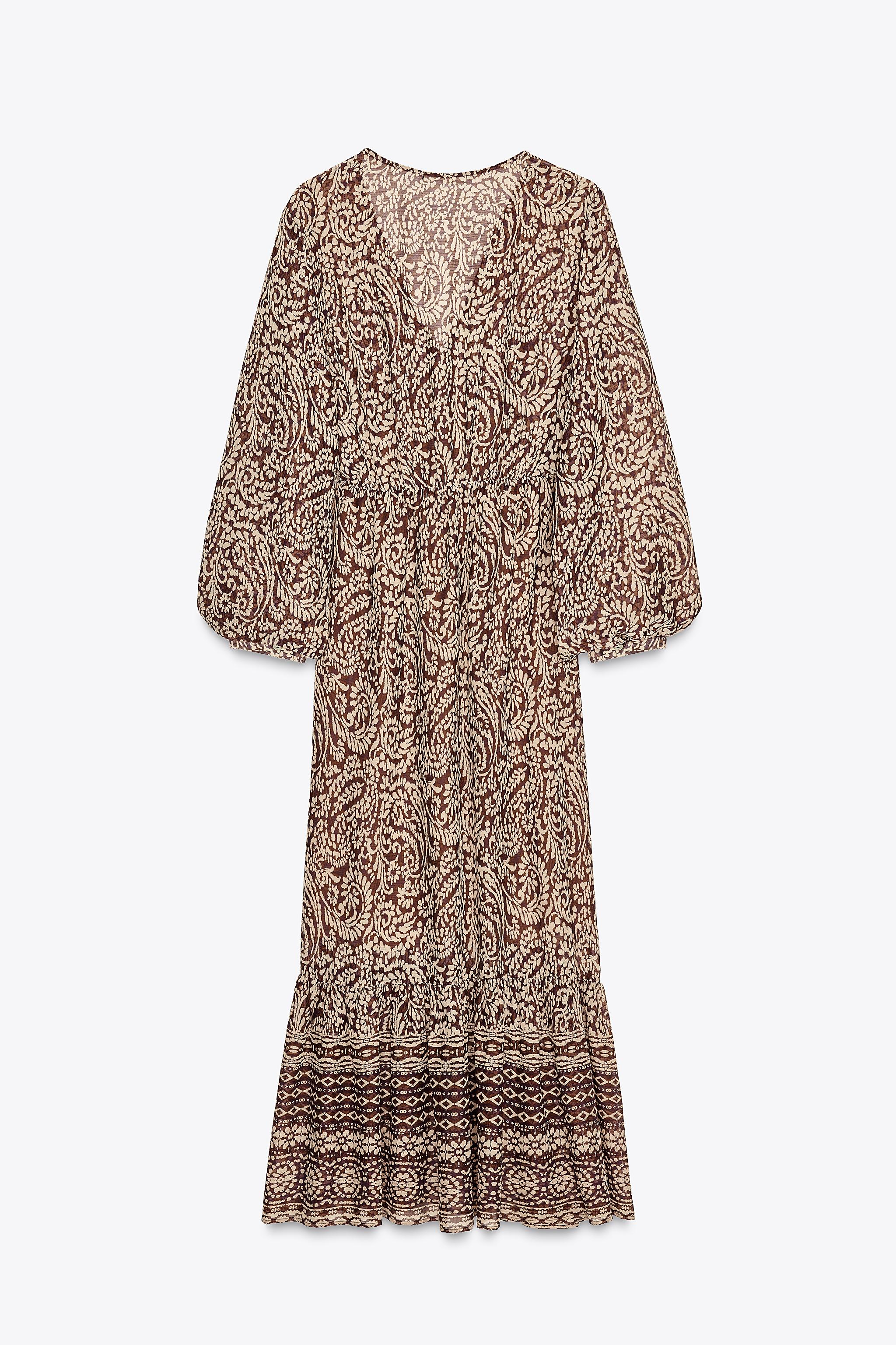 PRINTED MIDI DRESS WITH RUFFLES