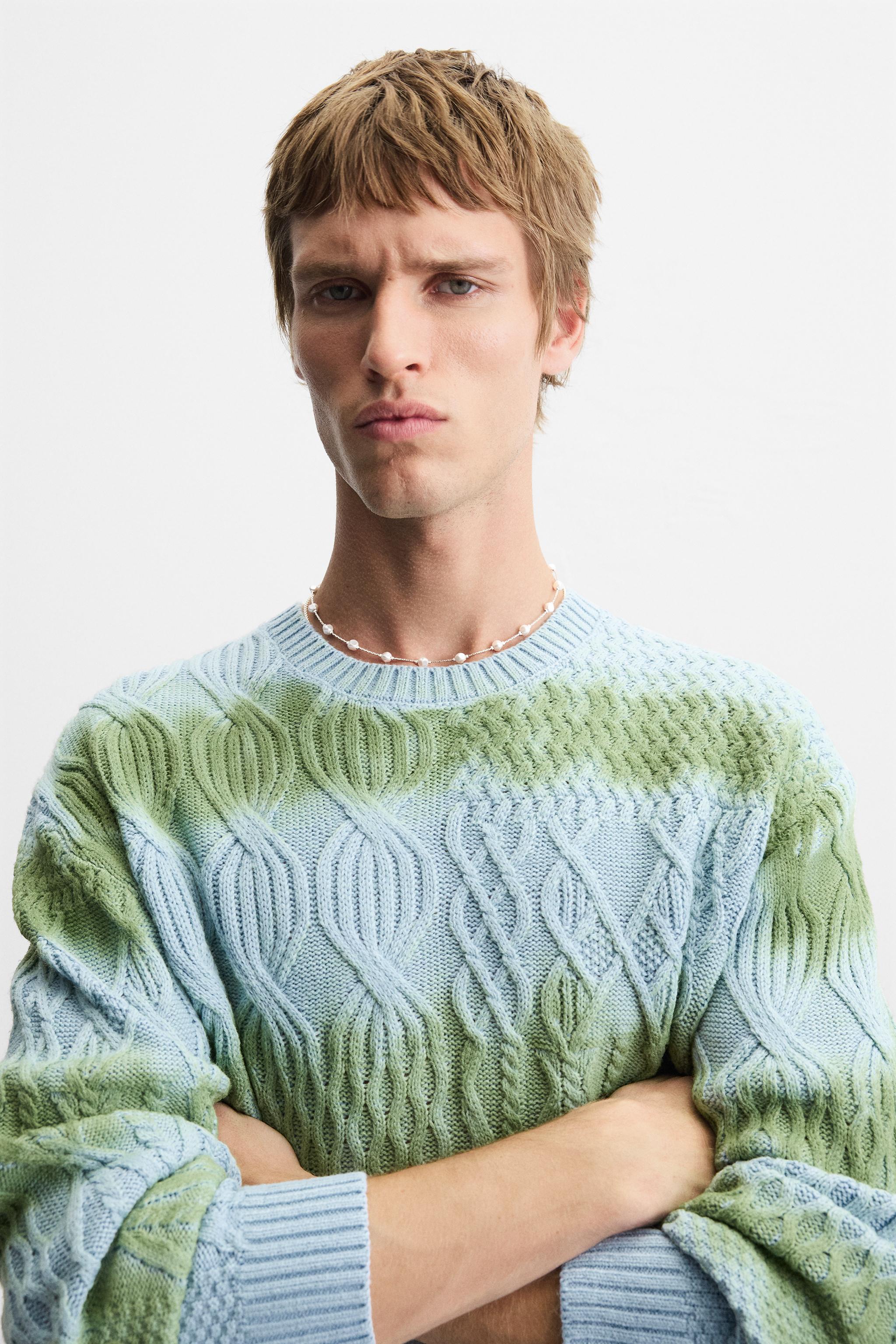 SPRAY PRINT CABLE-KNIT SWEATER