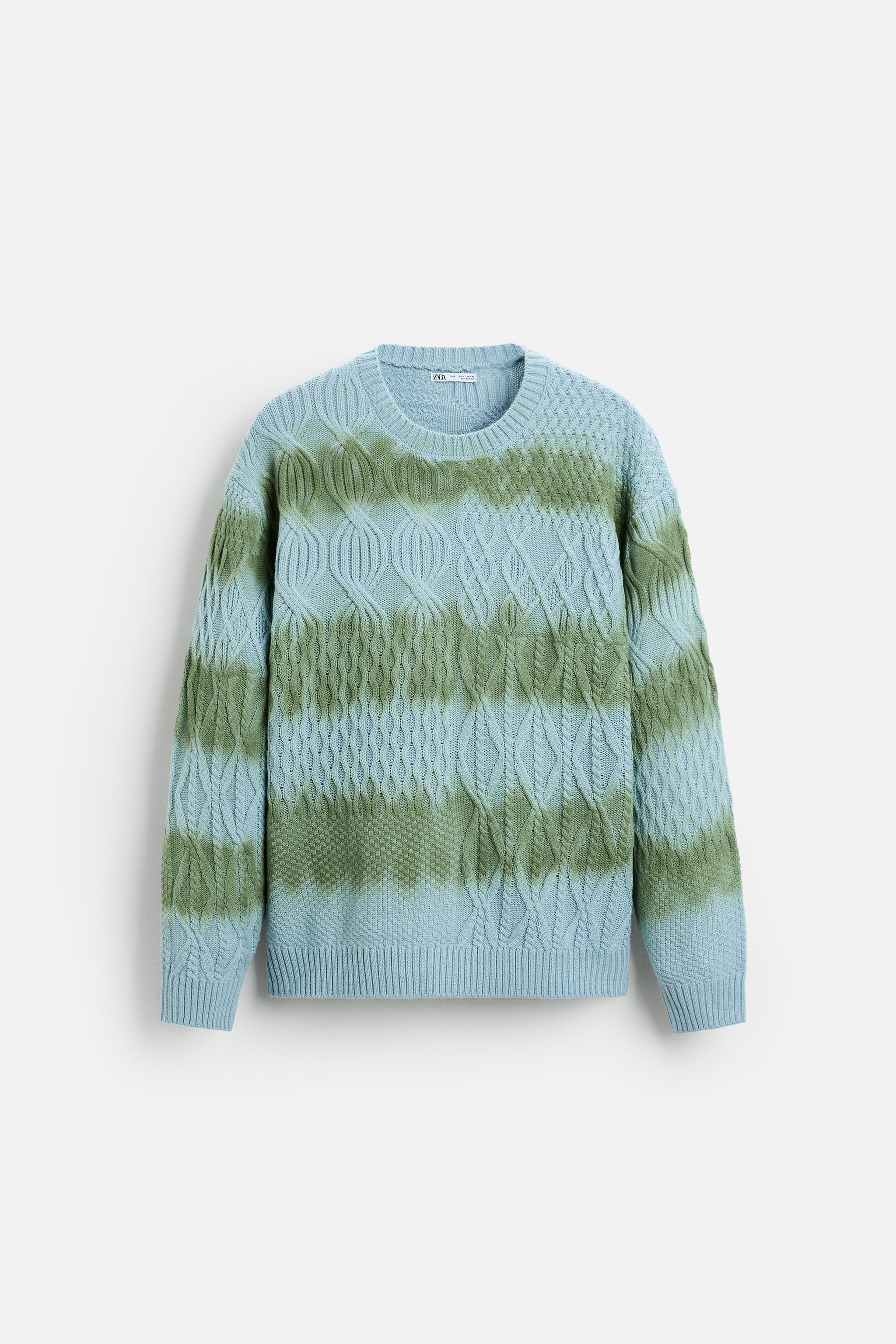 SPRAY PRINT CABLE-KNIT SWEATER